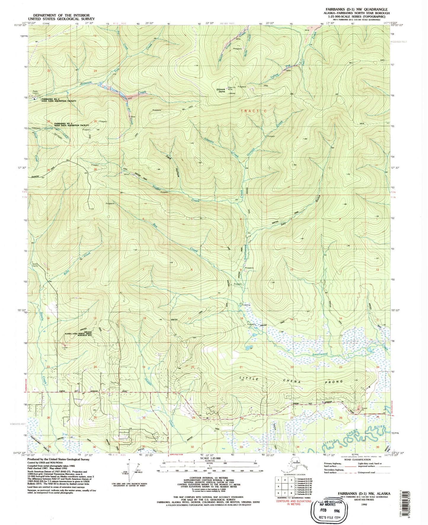 Classic USGS Fairbanks D-1 NW Alaska 7.5'x7.5' Topo Map Image