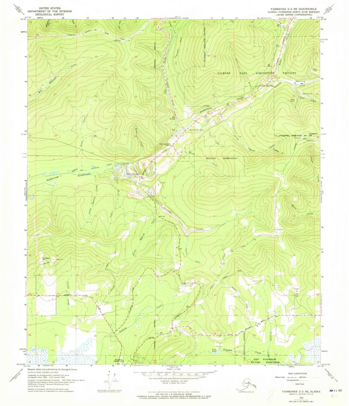 Classic USGS Fairbanks D-2 NE Alaska 7.5'x7.5' Topo Map Image