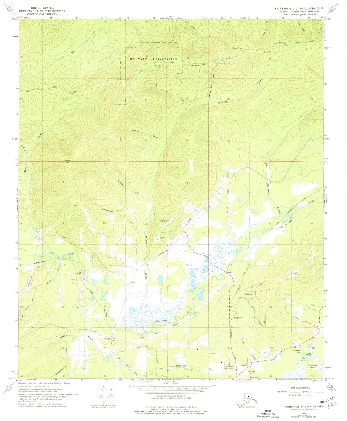 Classic USGS Fairbanks D-2 NW Alaska 7.5'x7.5' Topo Map Image