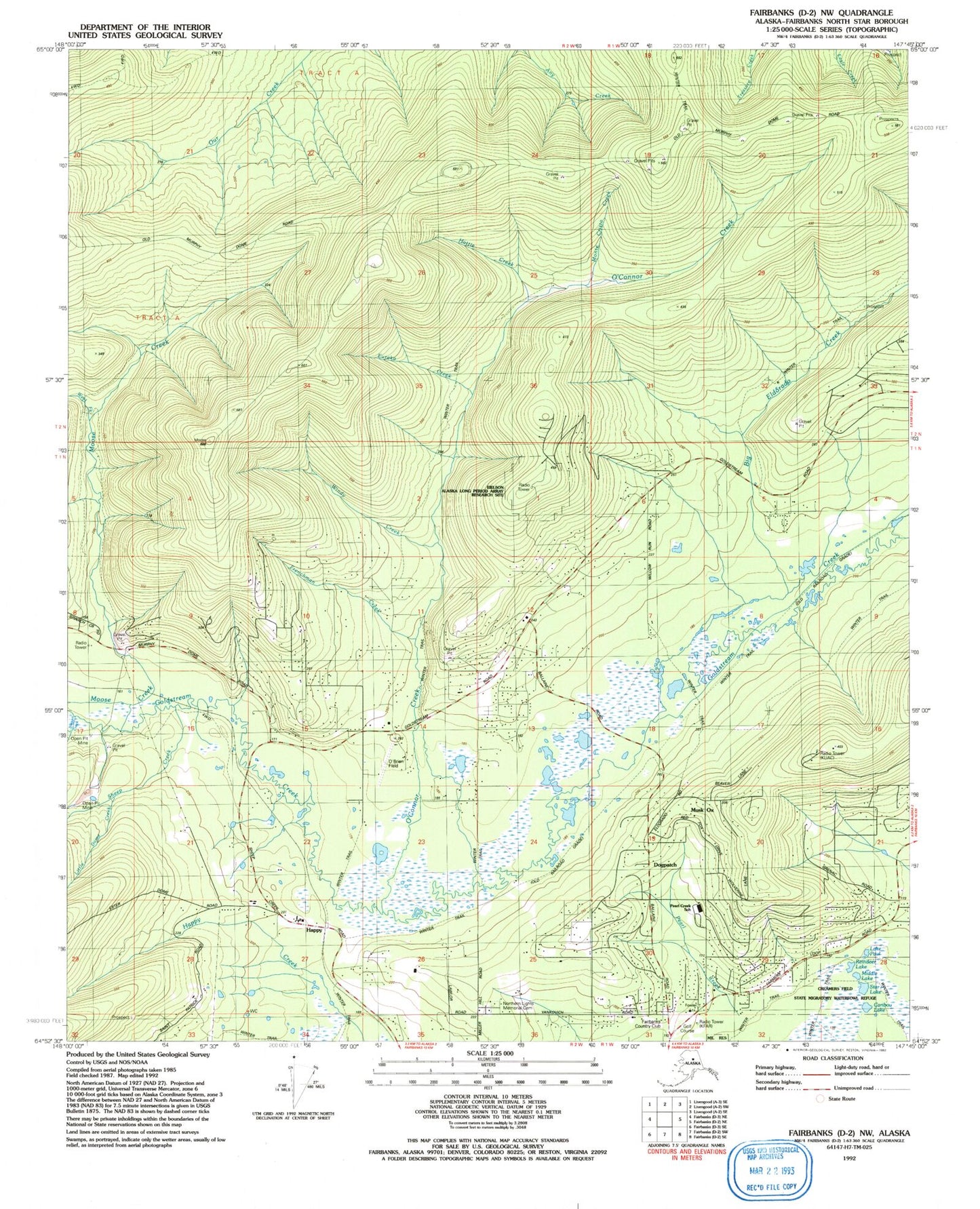 Classic USGS Fairbanks D-2 NW Alaska 7.5'x7.5' Topo Map Image