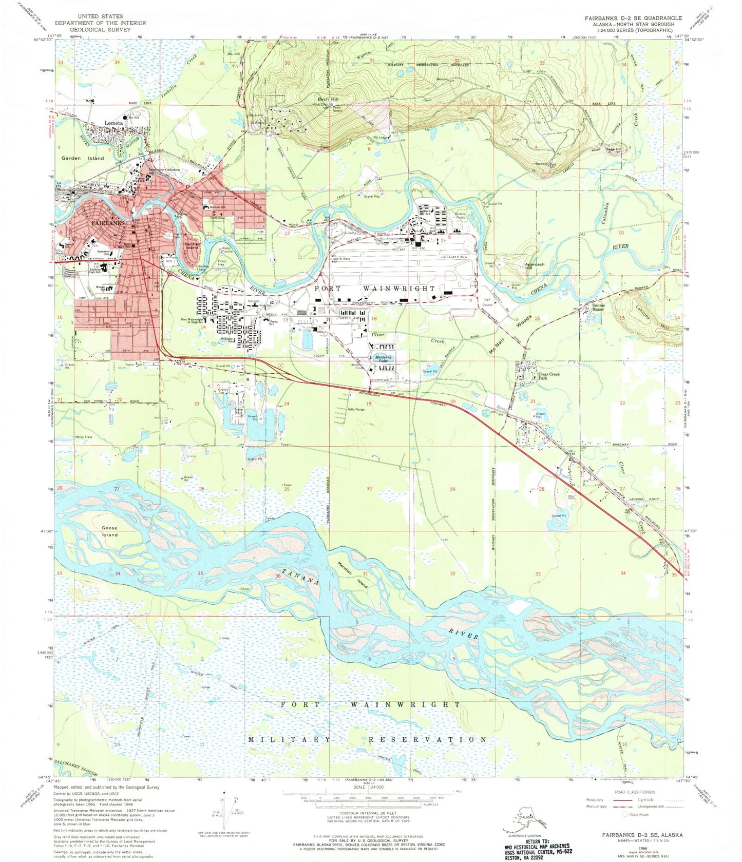 Classic USGS Fairbanks D-2 SE Alaska 7.5'x7.5' Topo Map Image