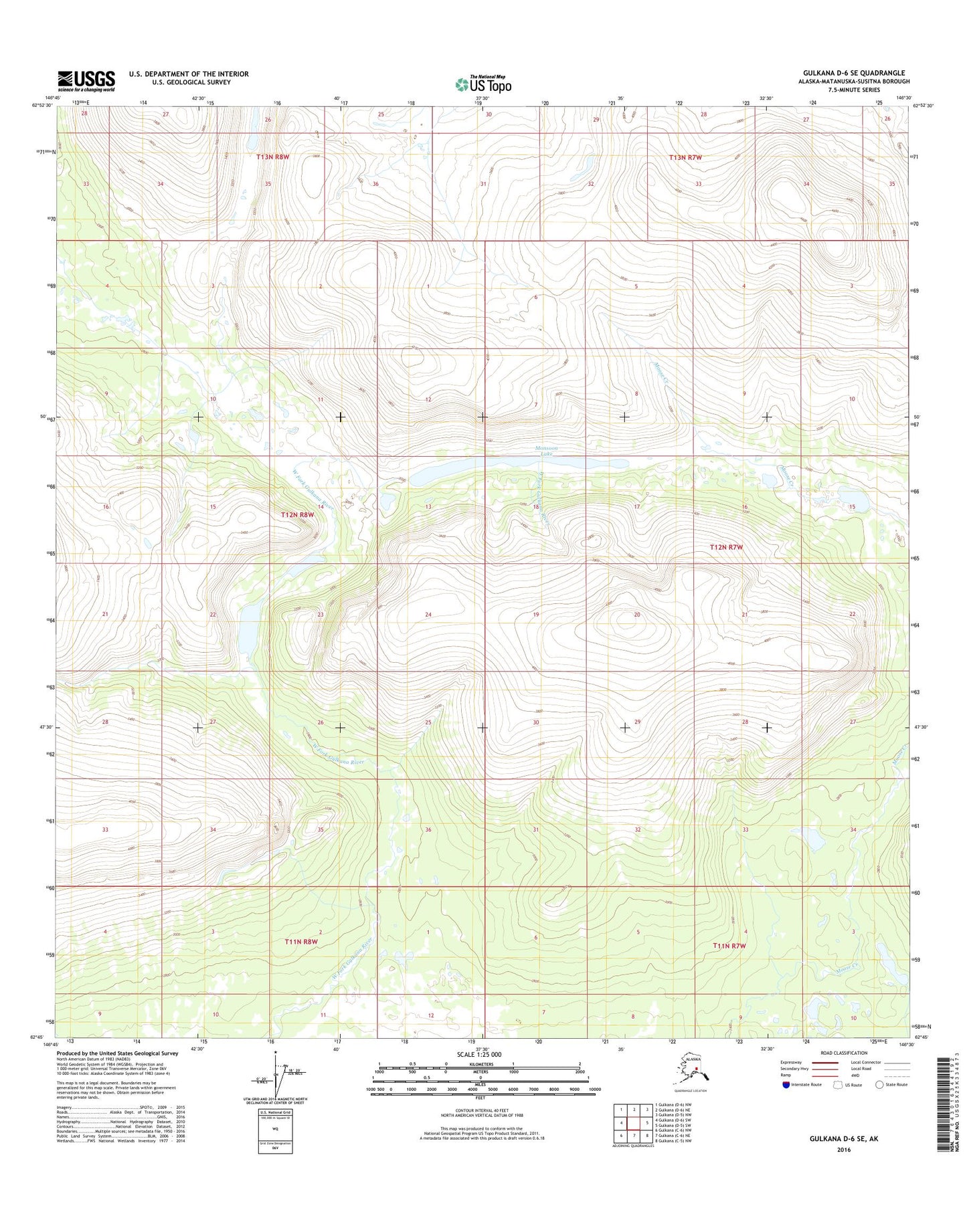 Gulkana D-6 SE Alaska US Topo Map Image