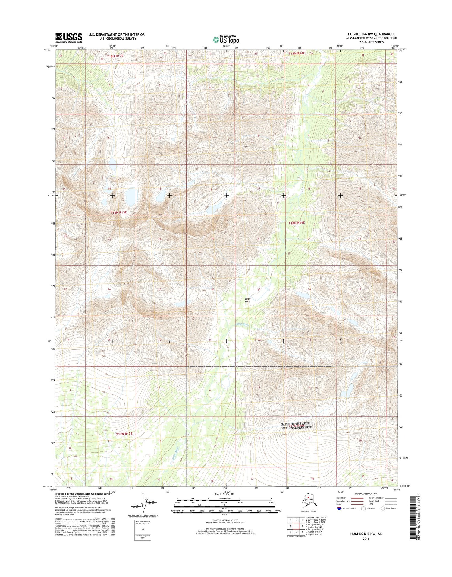 Hughes D-6 NW Alaska US Topo Map Image