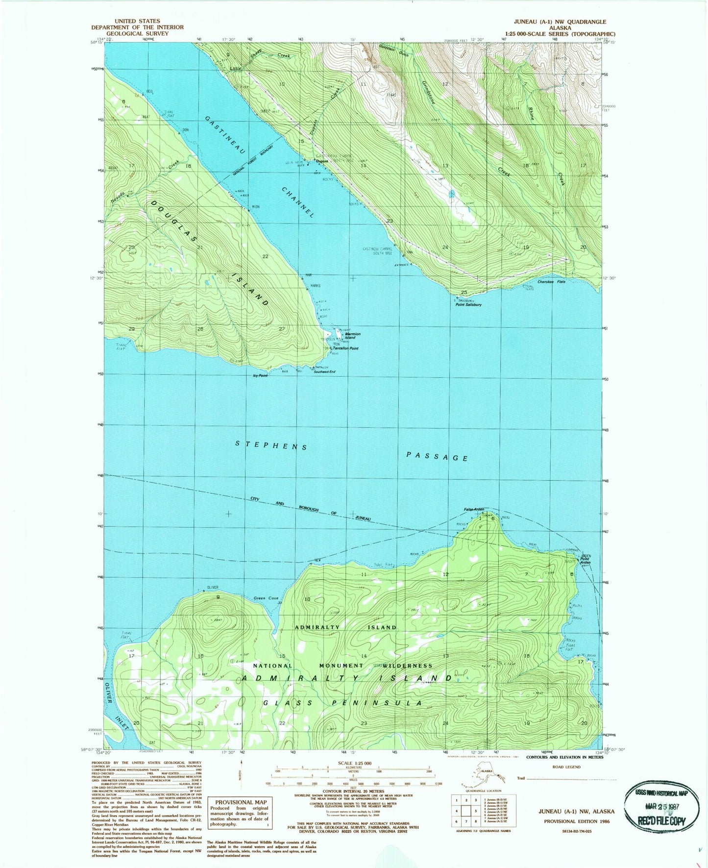 Classic USGS Juneau A-1 NW Alaska 7.5'x7.5' Topo Map Image