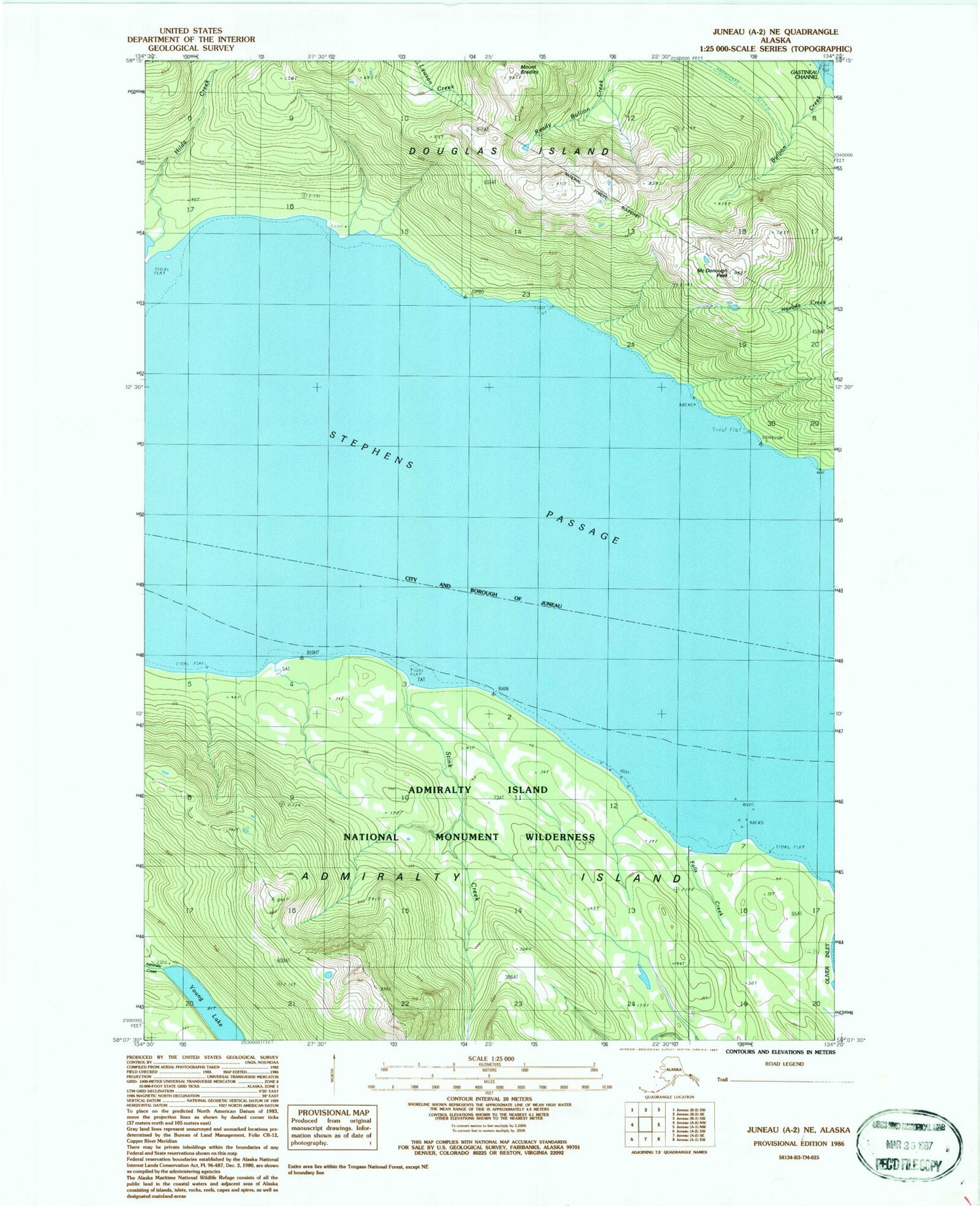 Classic USGS Juneau A-2 NE Alaska 7.5'x7.5' Topo Map Image