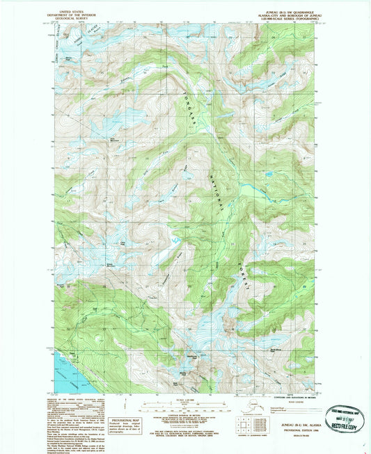 Classic USGS Juneau B-1 SW Alaska 7.5'x7.5' Topo Map Image