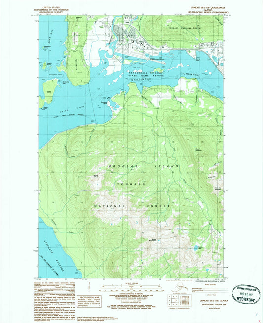Classic USGS Juneau B-2 SW Alaska 7.5'x7.5' Topo Map Image