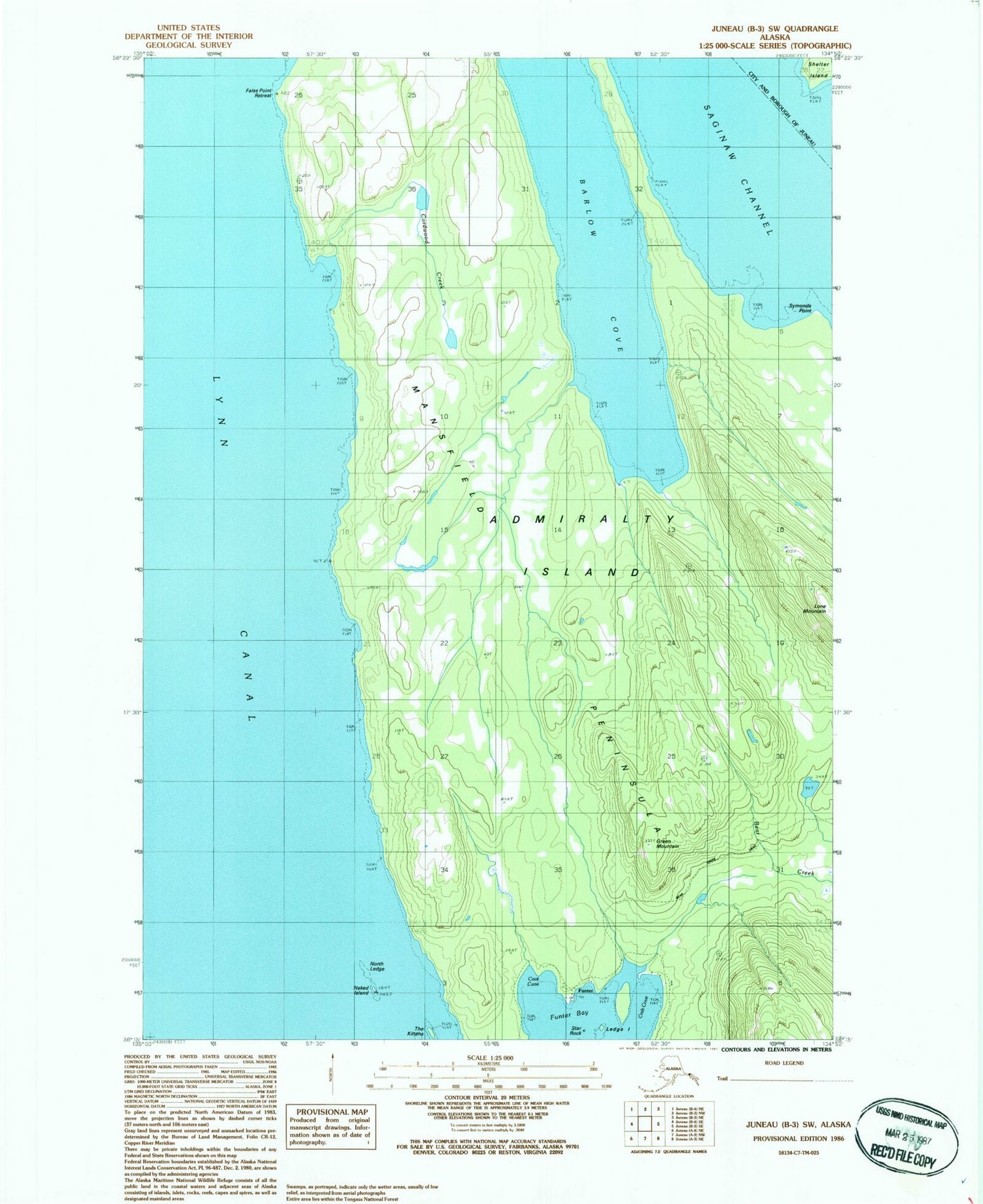 Classic USGS Juneau B-3 SW Alaska 7.5'x7.5' Topo Map Image