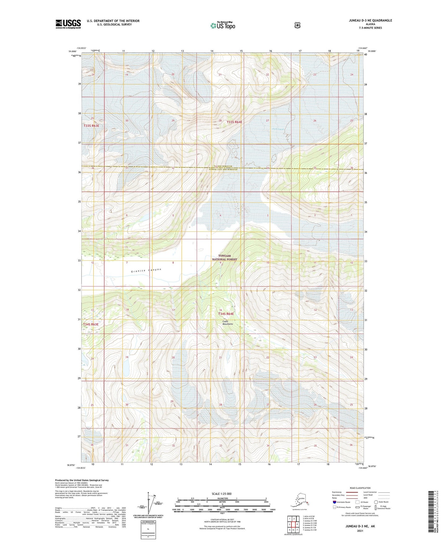 Juneau D-3 NE Alaska US Topo Map Image