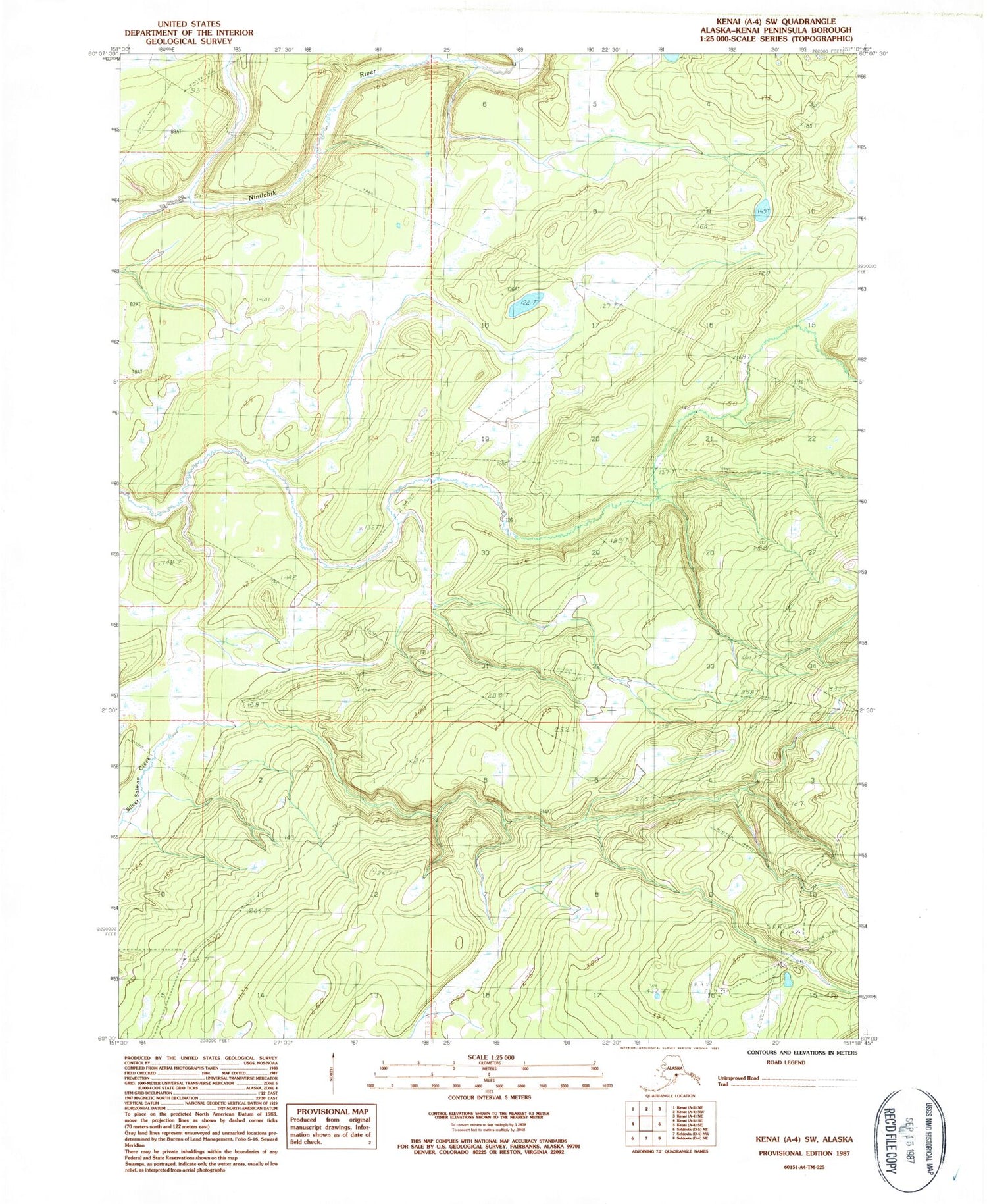 Classic USGS Kenai A-4 SW Alaska 7.5'x7.5' Topo Map Image