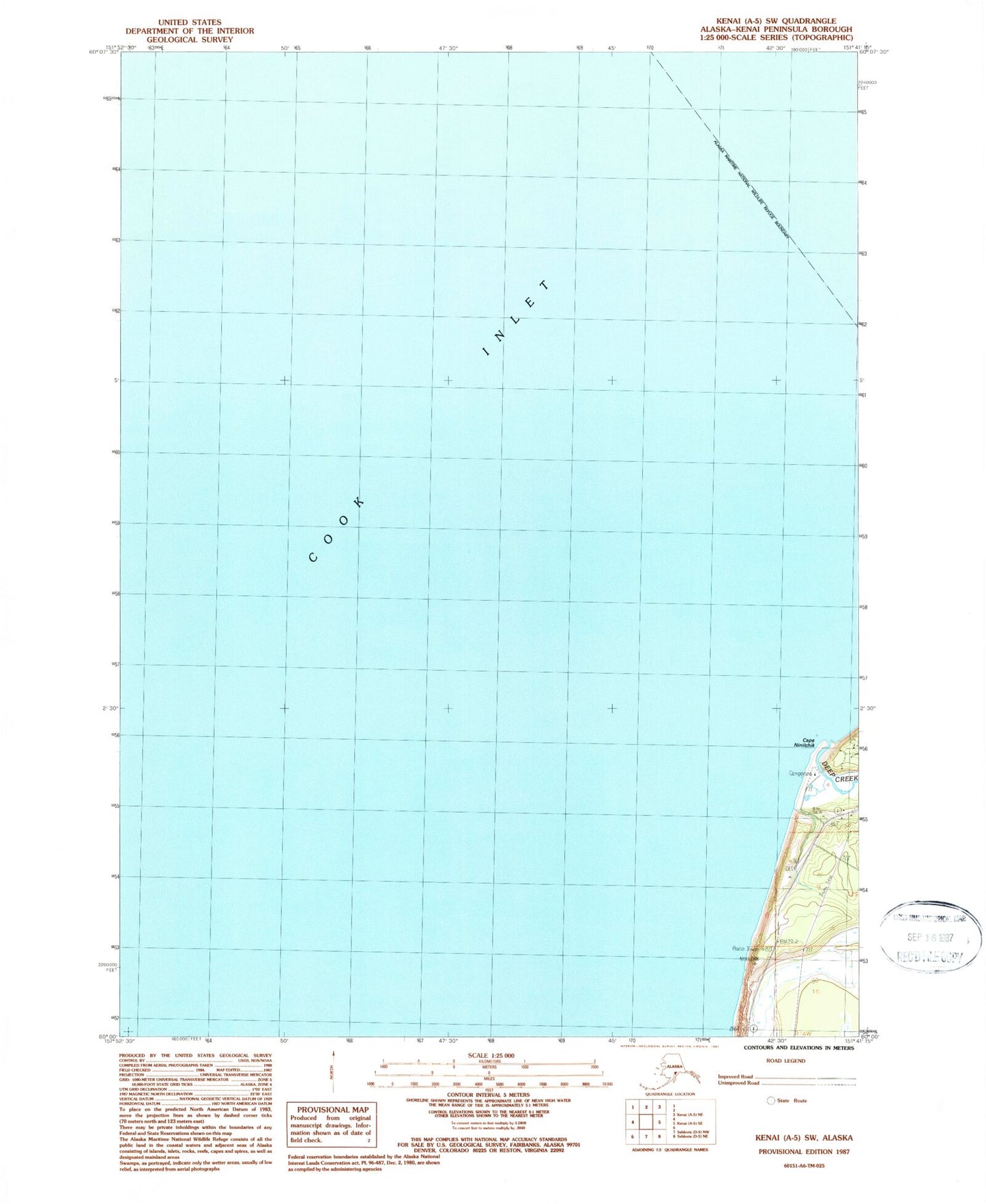 Classic USGS Kenai A-5 SW Alaska 7.5'x7.5' Topo Map Image