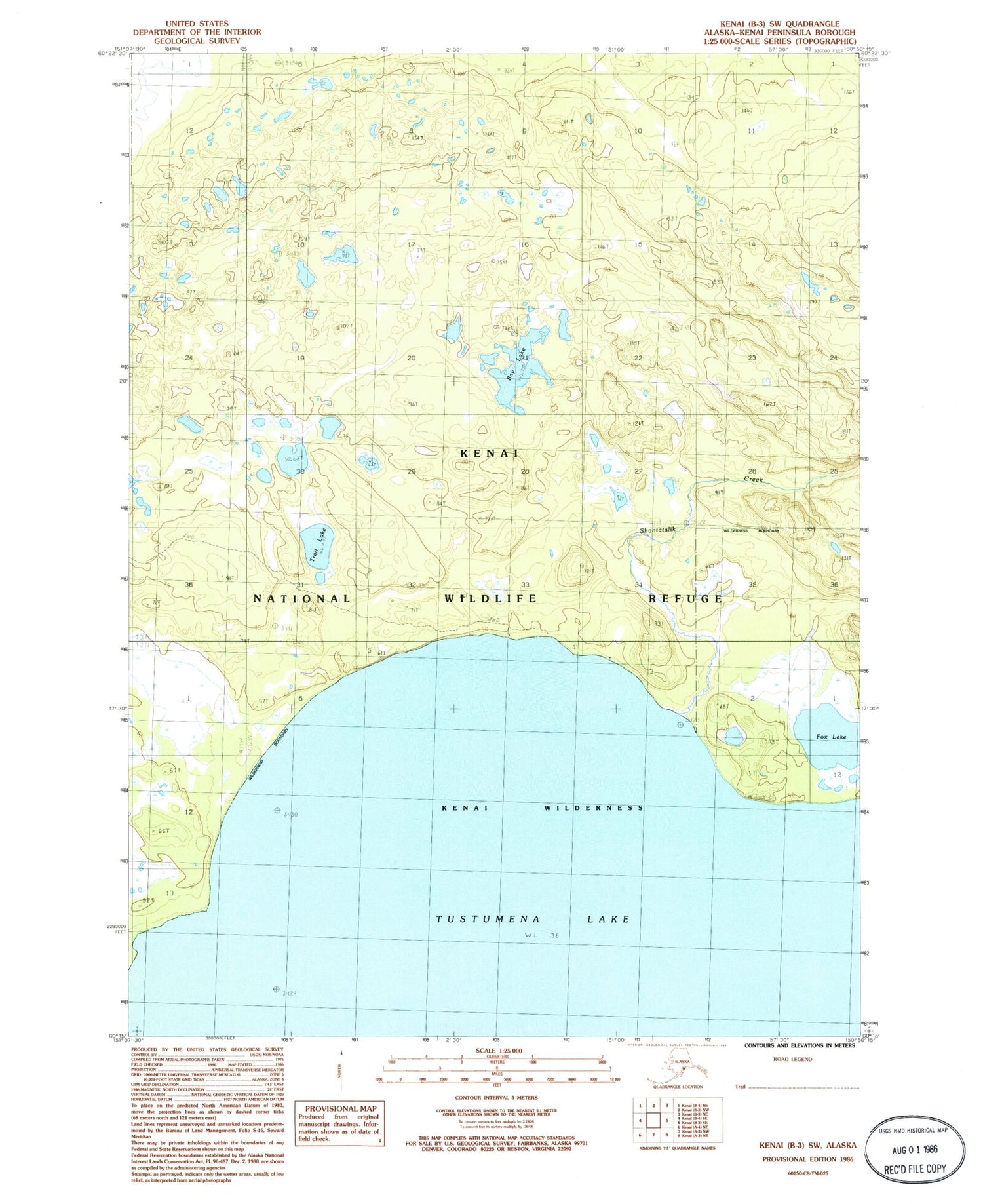 Classic USGS Kenai B-3 SW Alaska 7.5'x7.5' Topo Map Image