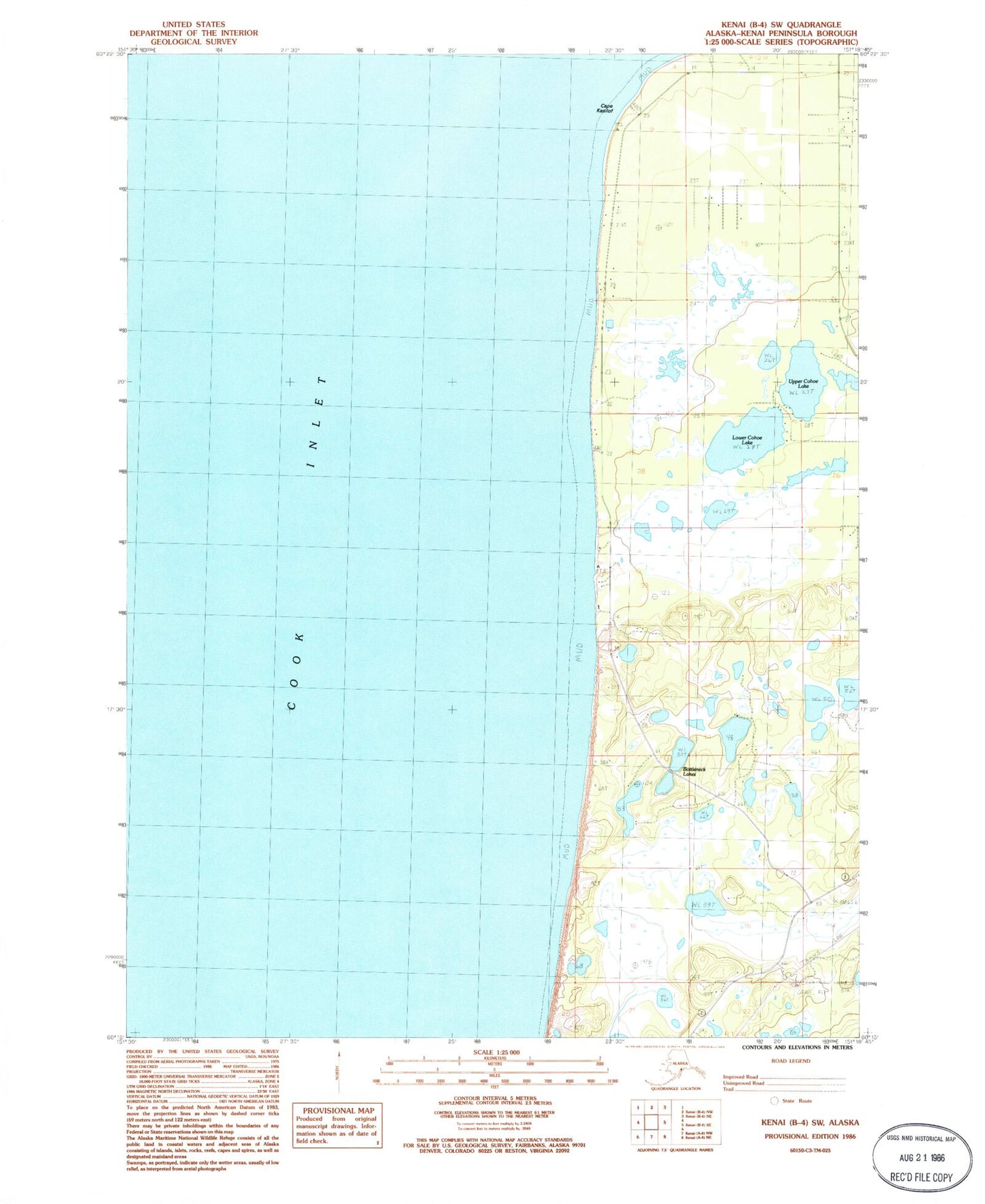 Classic USGS Kenai B-4 SW Alaska 7.5'x7.5' Topo Map Image
