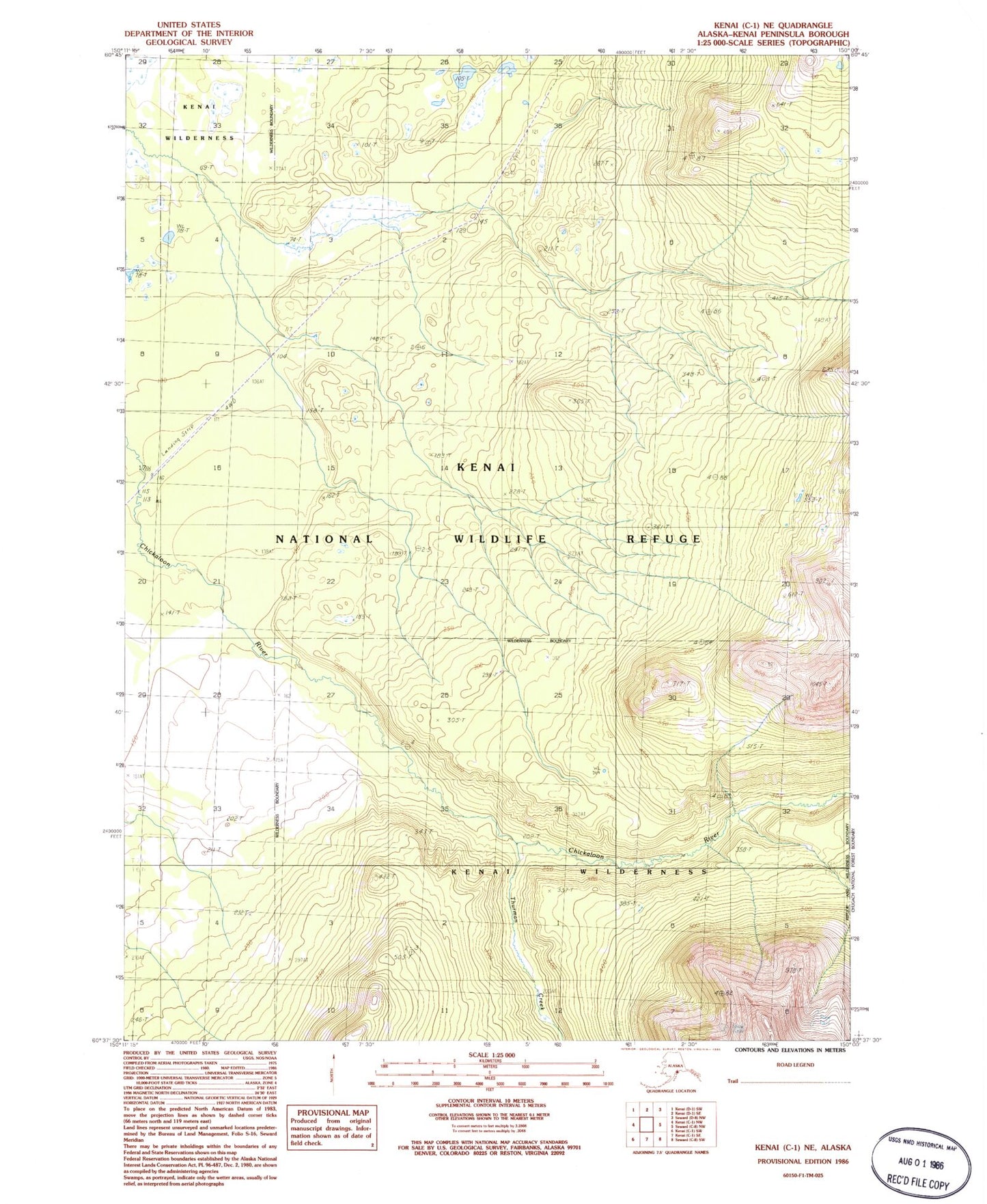 Classic USGS Kenai C-1 NE Alaska 7.5'x7.5' Topo Map Image