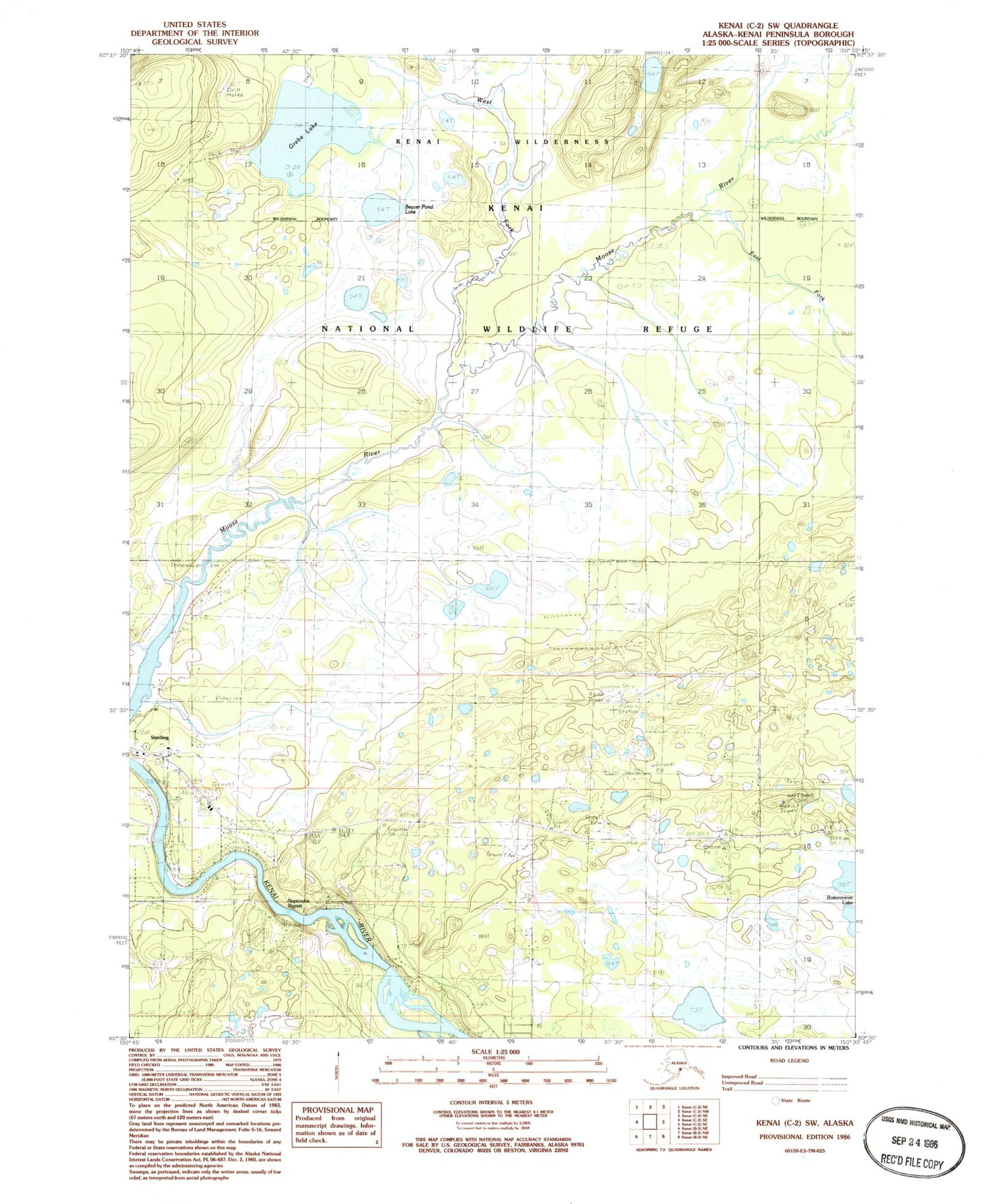 Classic USGS Kenai C-2 SW Alaska 7.5'x7.5' Topo Map Image