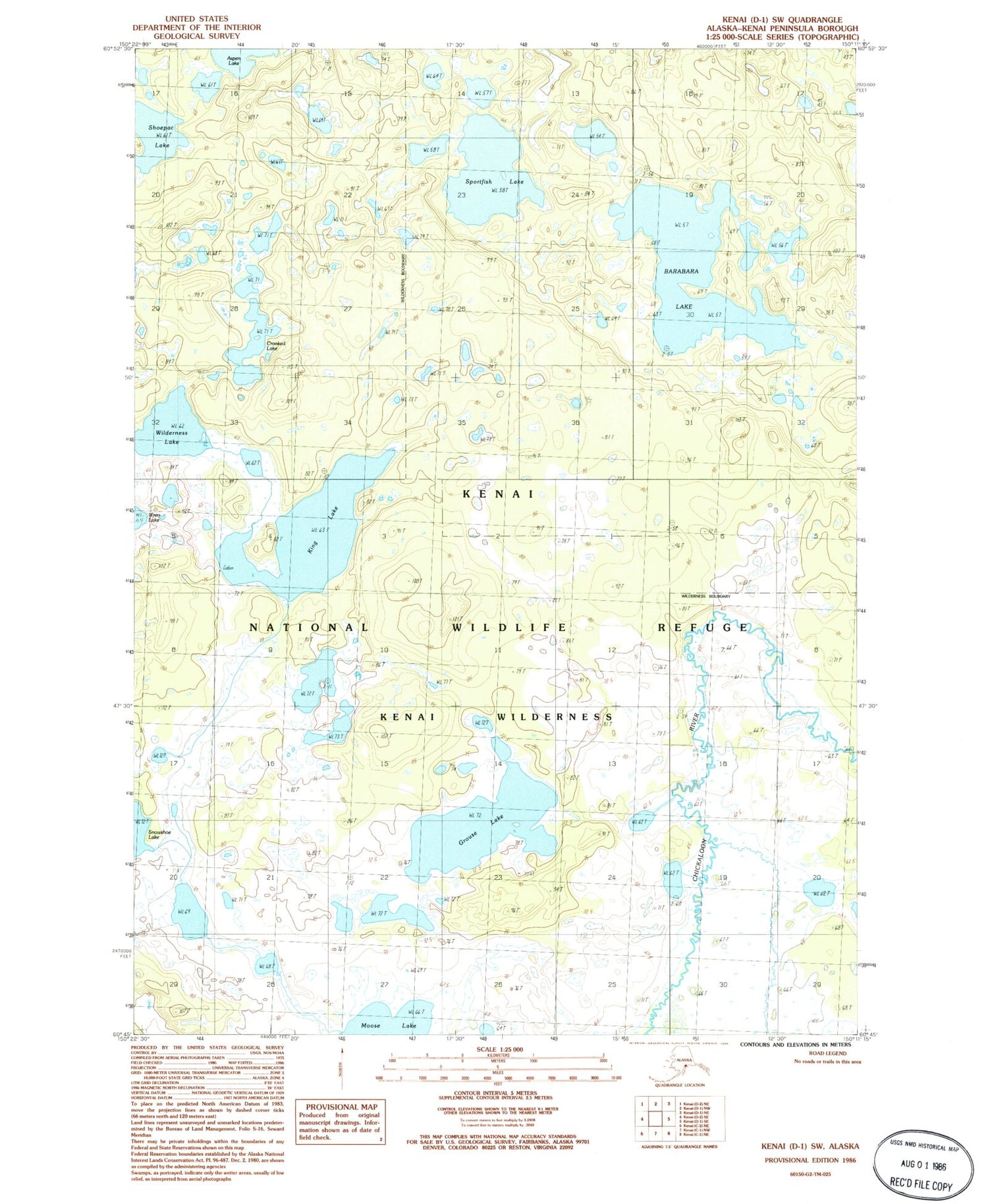 Classic USGS Kenai D-1 SW Alaska 7.5'x7.5' Topo Map Image
