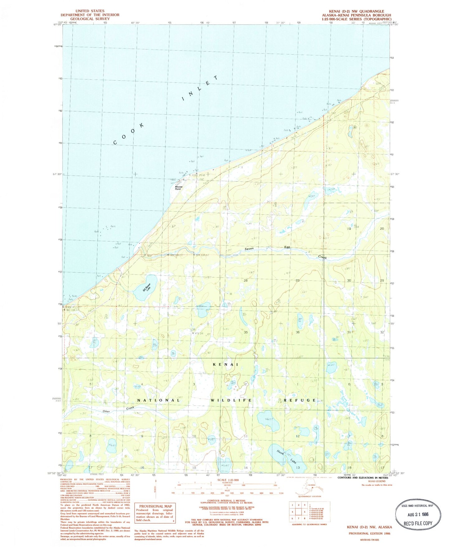 Classic USGS Kenai D-2 NW Alaska 7.5'x7.5' Topo Map Image