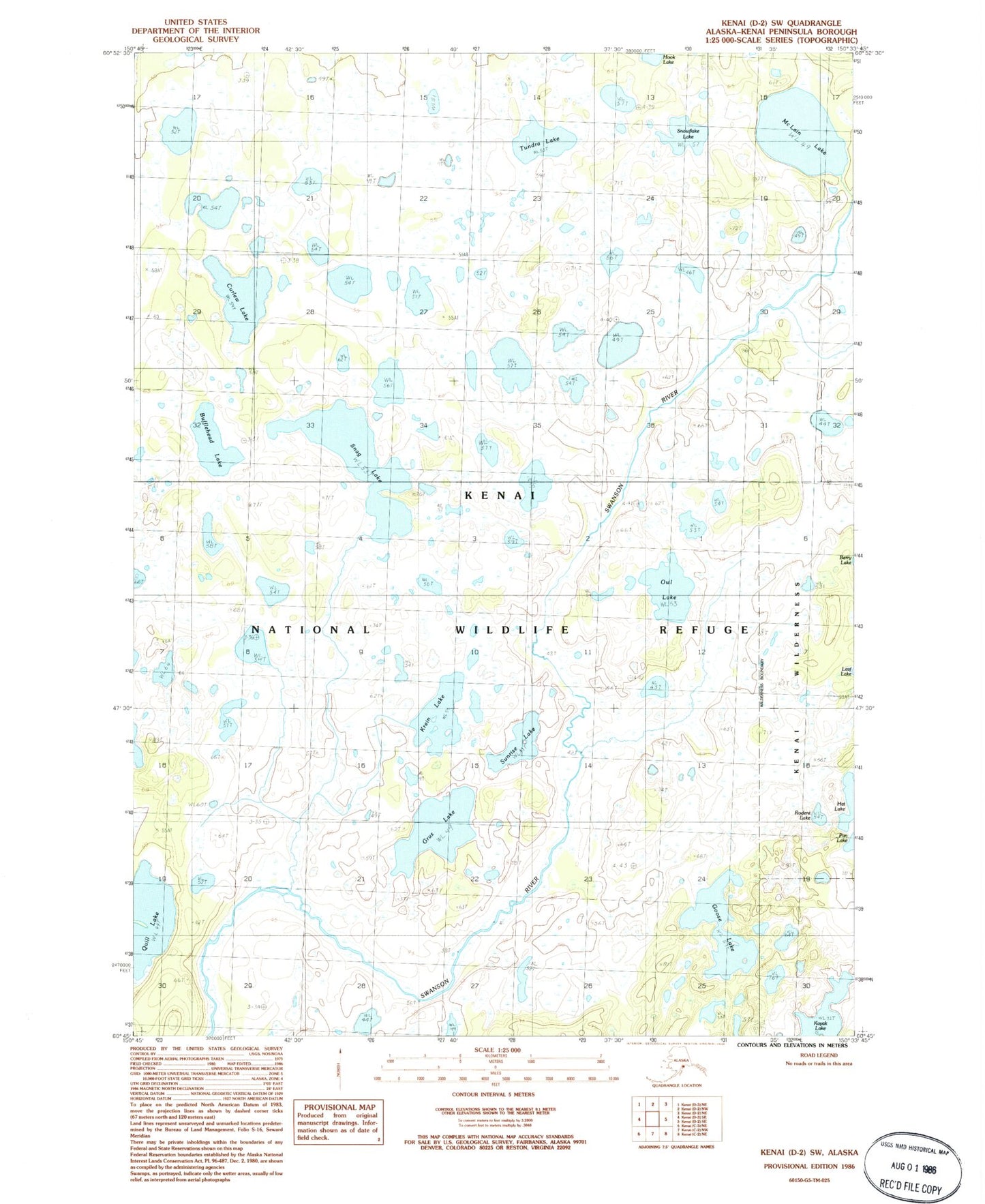 Classic USGS Kenai D-2 SW Alaska 7.5'x7.5' Topo Map Image