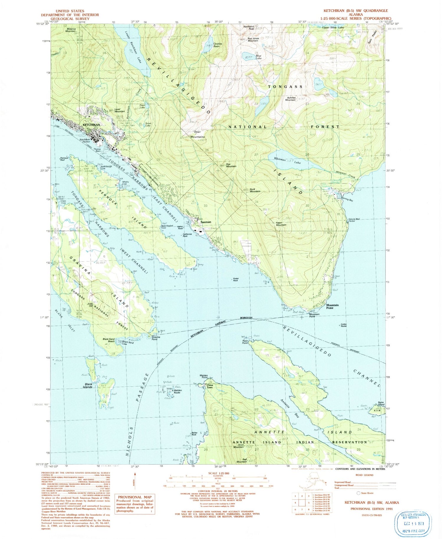 Classic USGS Ketchikan B-5 SW Alaska 7.5'x7.5' Topo Map Image