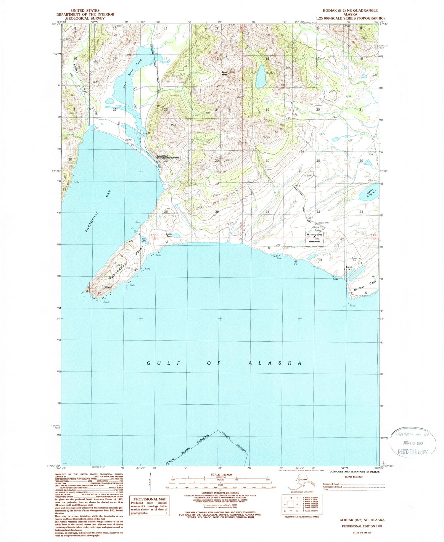 Classic USGS Kodiak B-2 NE Alaska 7.5'x7.5' Topo Map Image