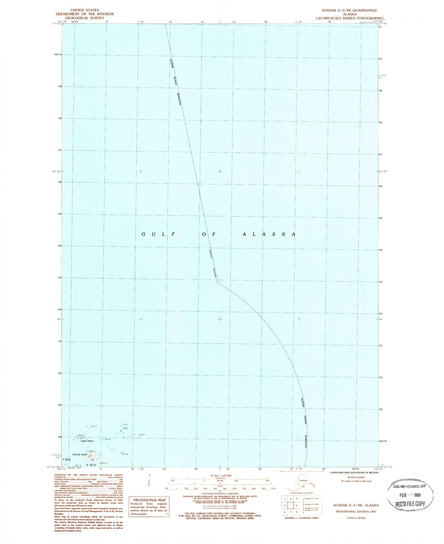 Classic USGS Kodiak C-1 NE Alaska 7.5'x7.5' Topo Map Image