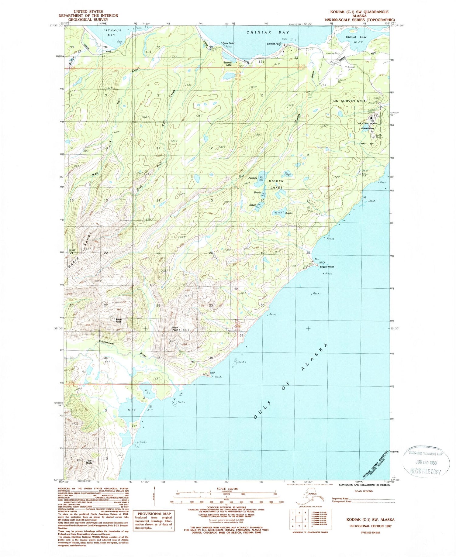 Classic USGS Kodiak C-1 SW Alaska 7.5'x7.5' Topo Map Image