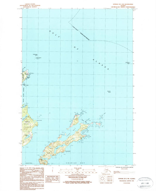 Classic USGS Kodiak D-1 SW Alaska 7.5'x7.5' Topo Map Image
