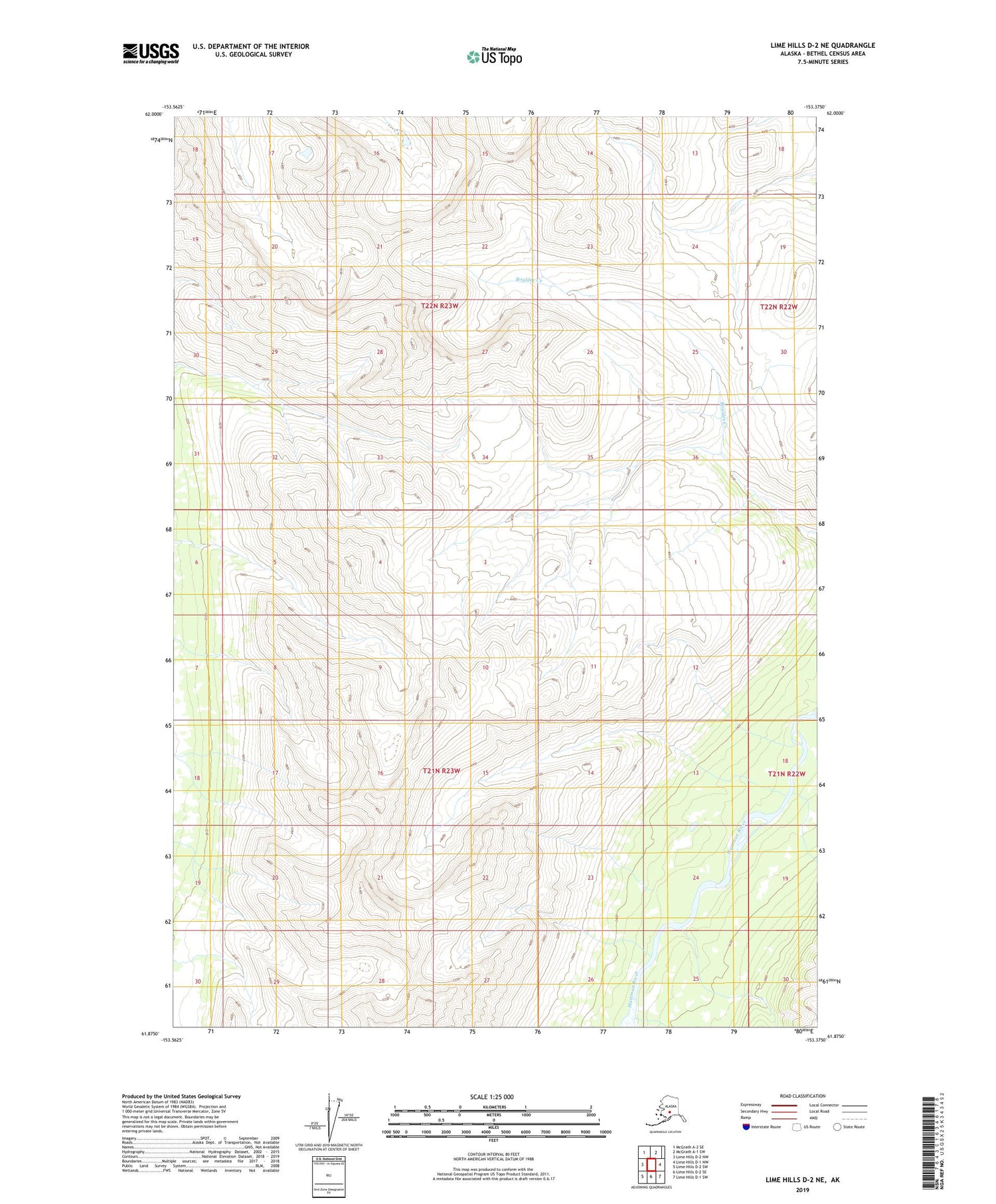 Lime Hills D-2 NE Alaska US Topo Map Image