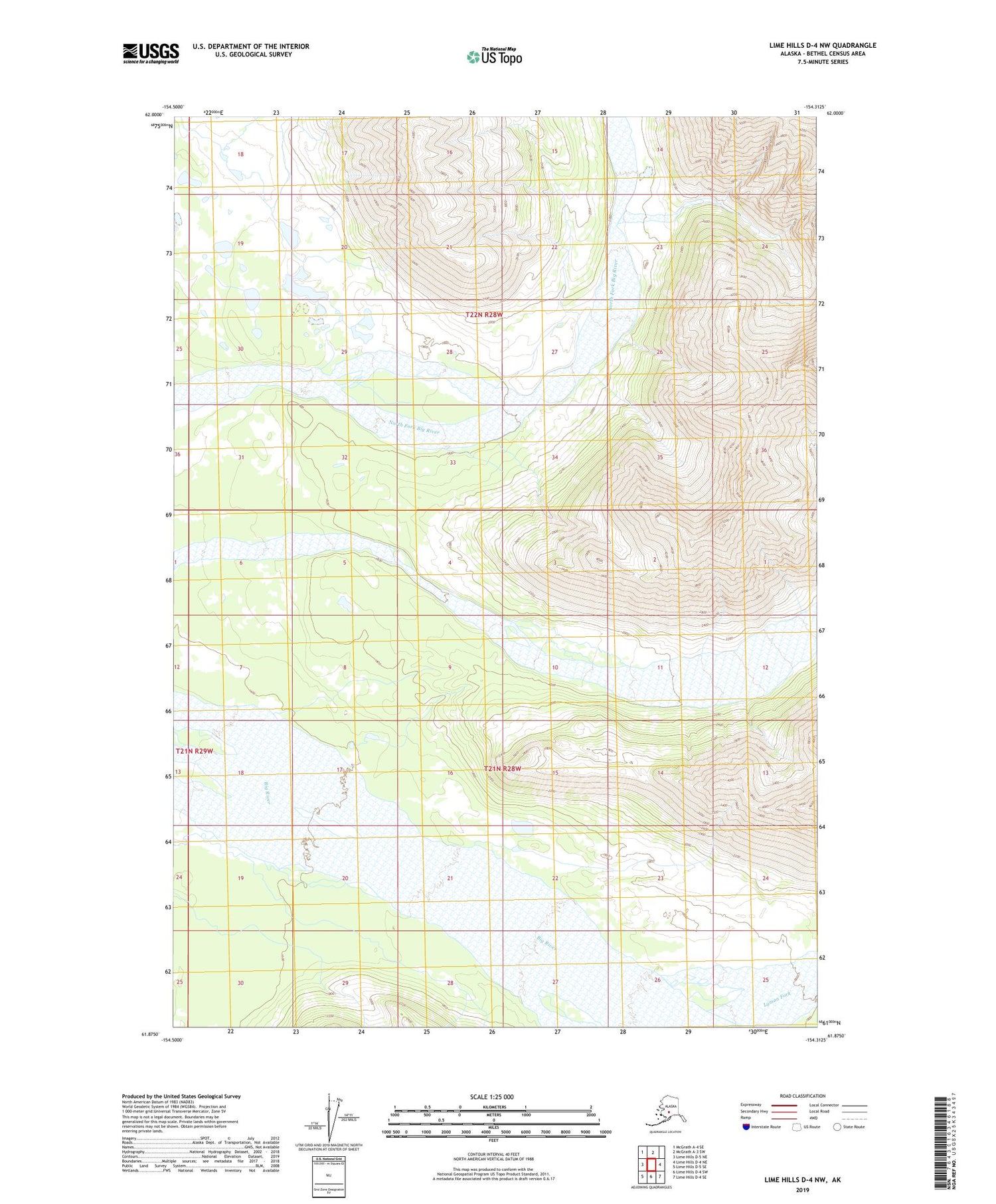 Lime Hills D-4 NW Alaska US Topo Map Image
