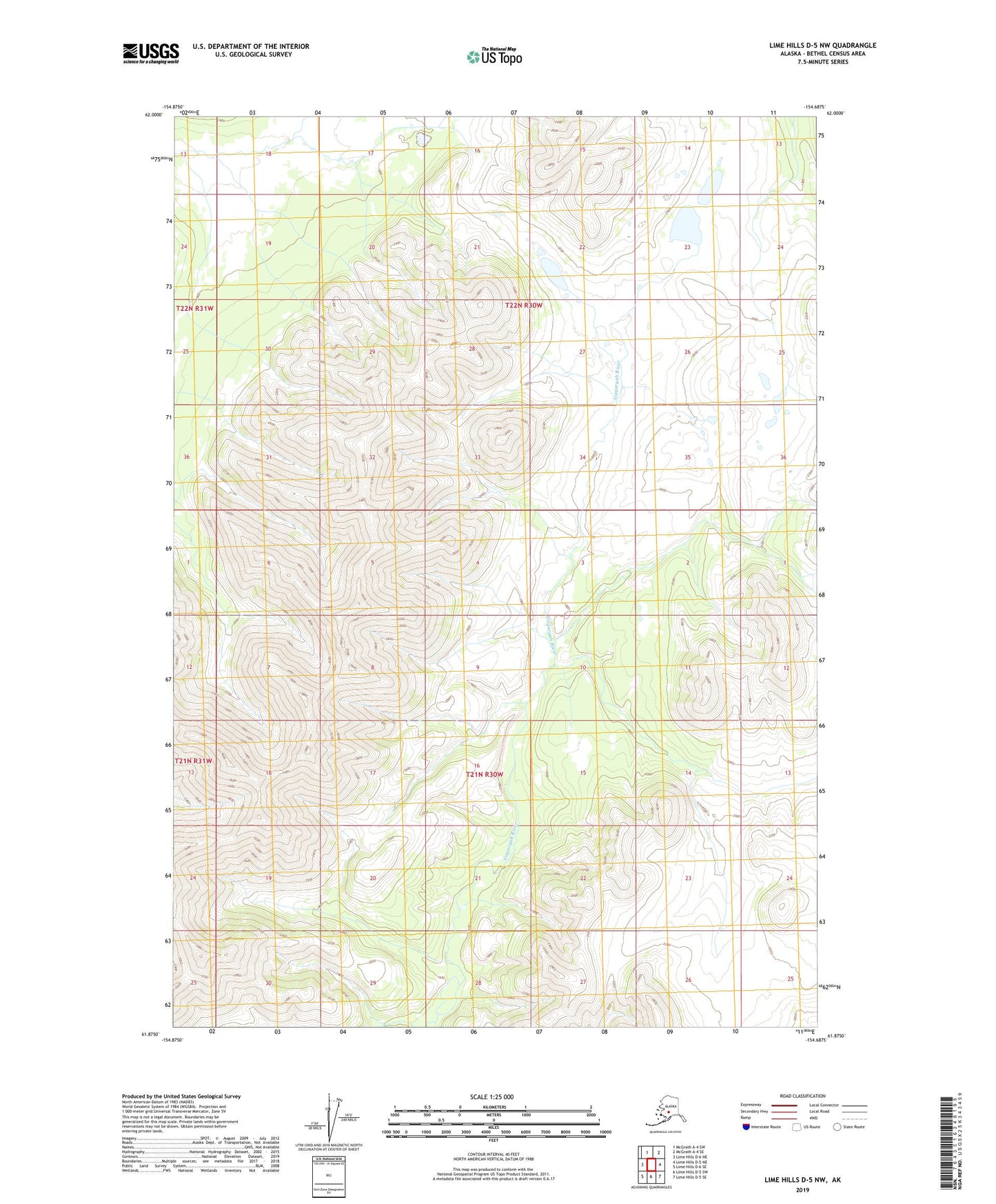 Lime Hills D-5 NW Alaska US Topo Map Image