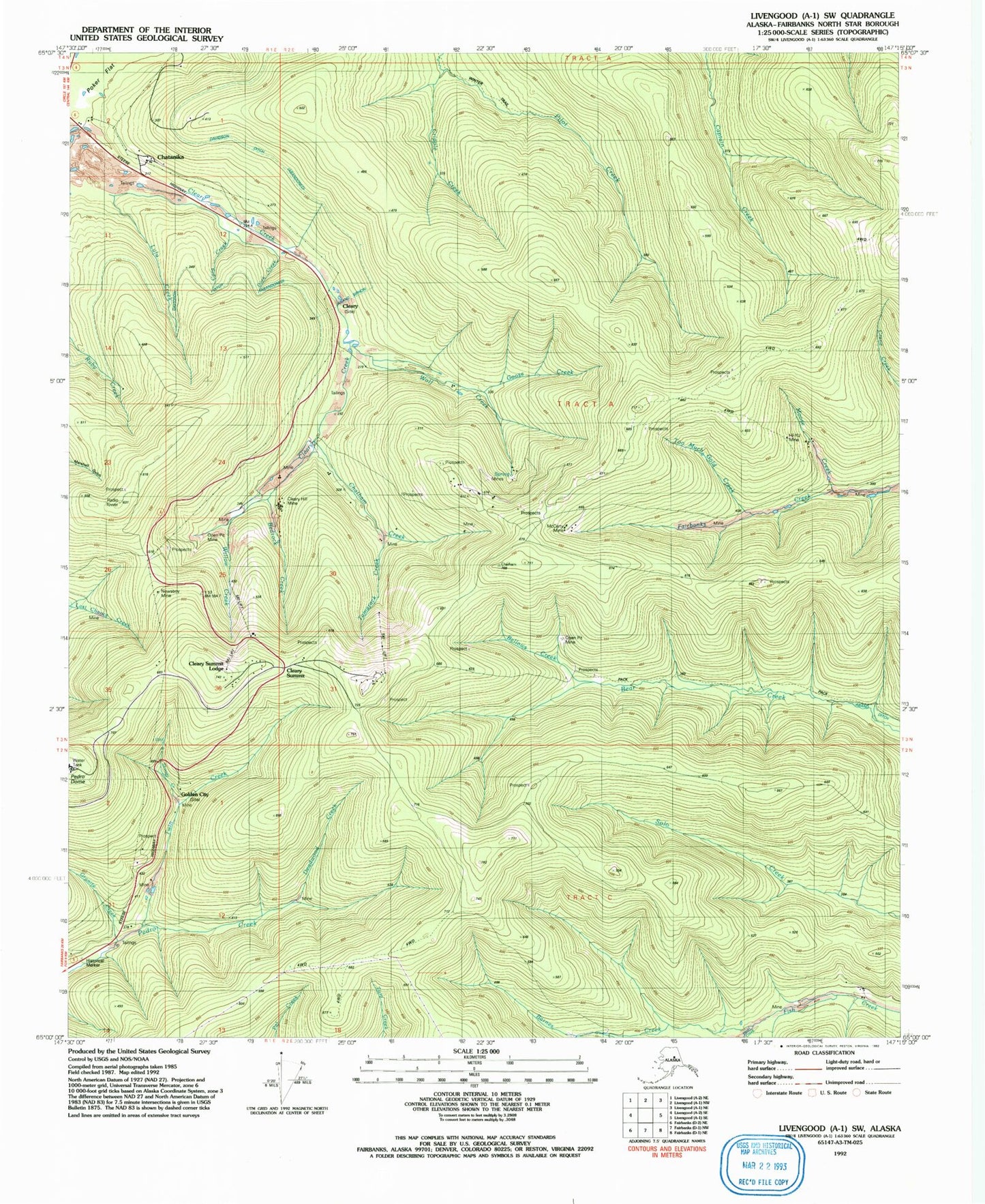 Classic USGS Livengood A-1 SW Alaska 7.5'x7.5' Topo Map Image