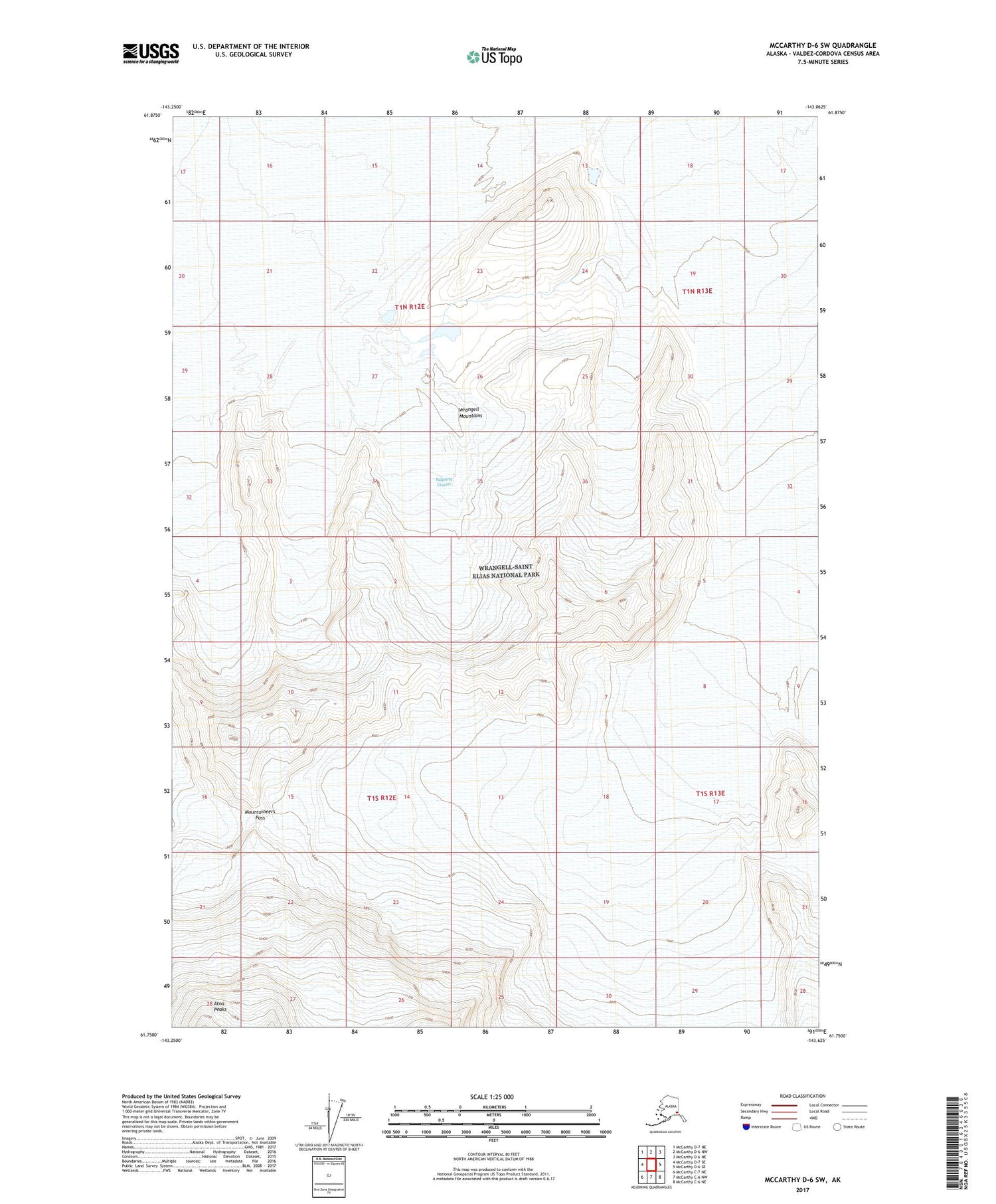 McCarthy D-6 SW Alaska US Topo Map Image