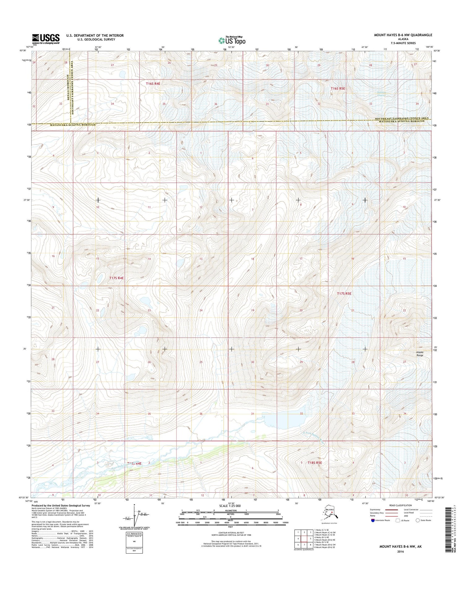Mount Hayes B-6 NW Alaska US Topo Map Image