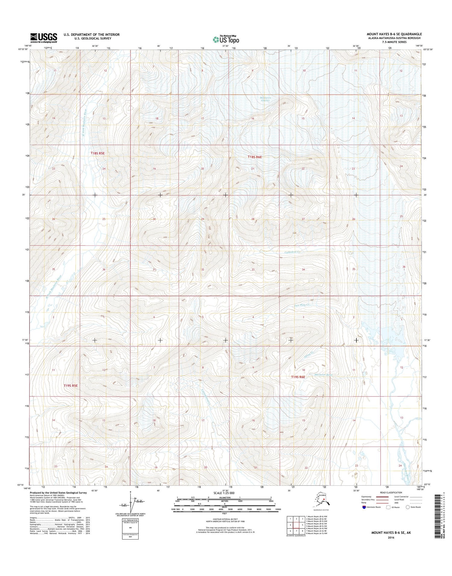 Mount Hayes B-6 SE Alaska US Topo Map Image