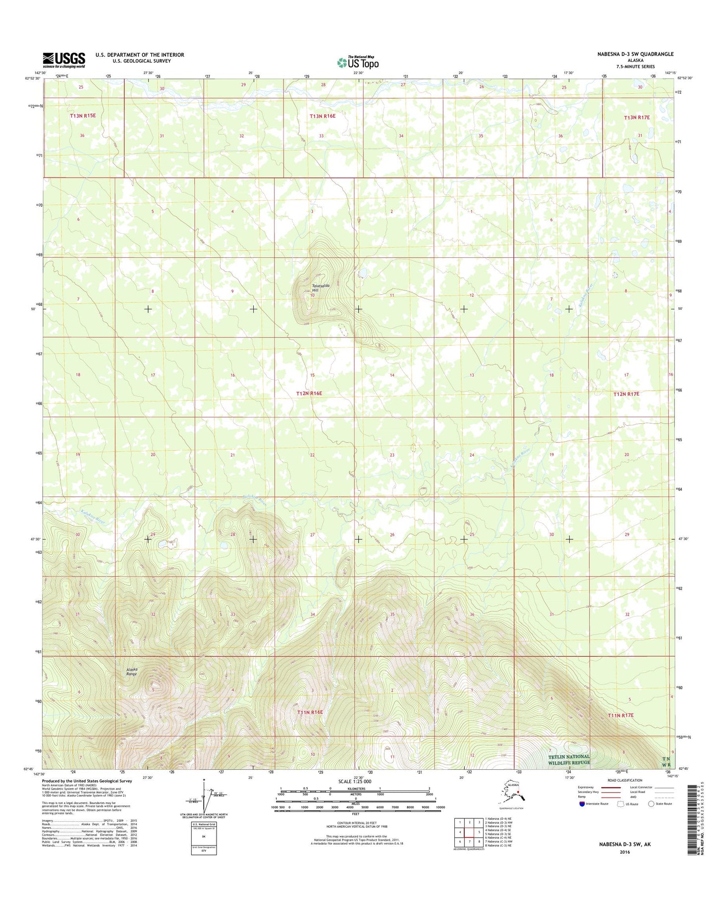 Nabesna D-3 SW Alaska US Topo Map Image