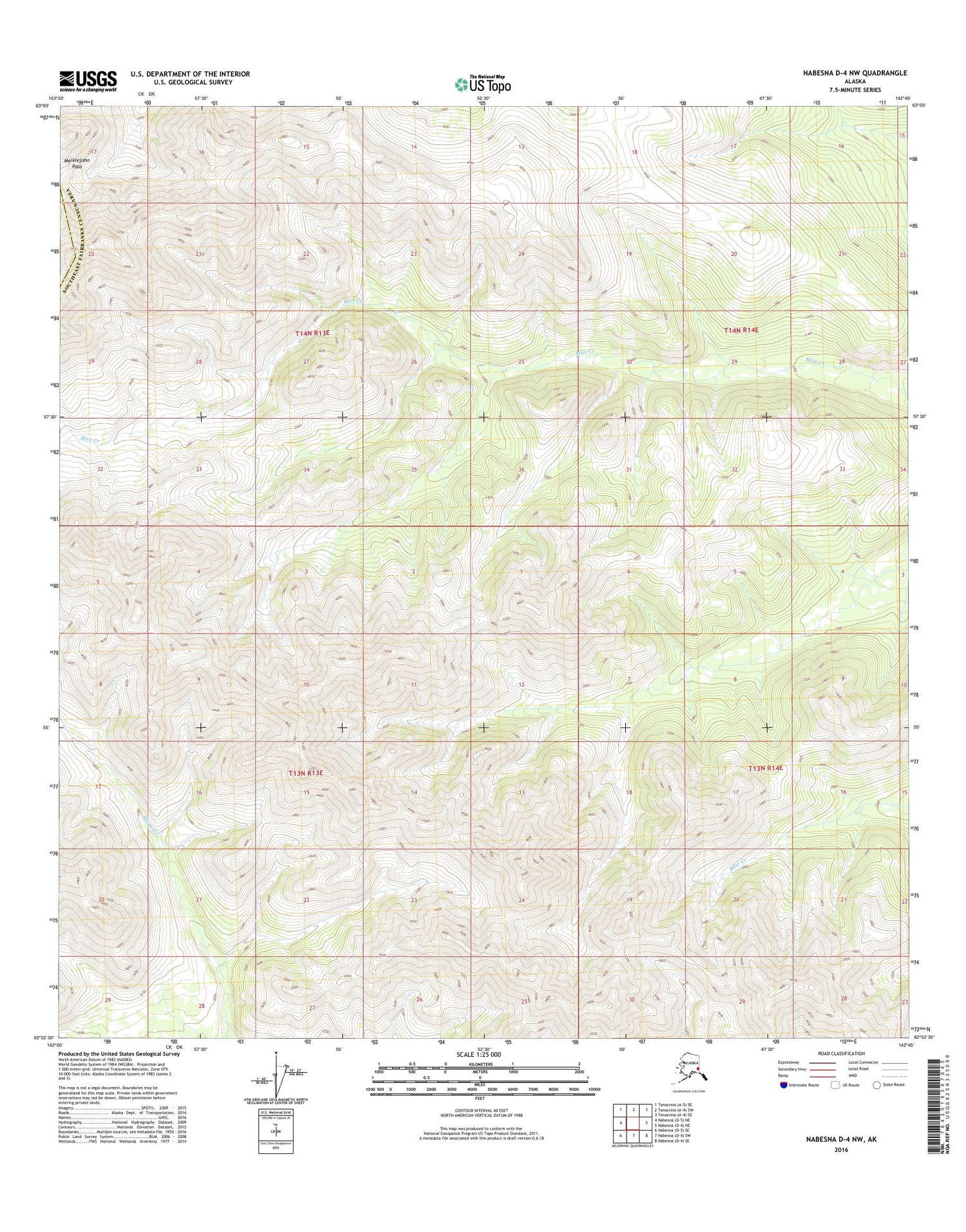 Nabesna D-4 NW Alaska US Topo Map Image