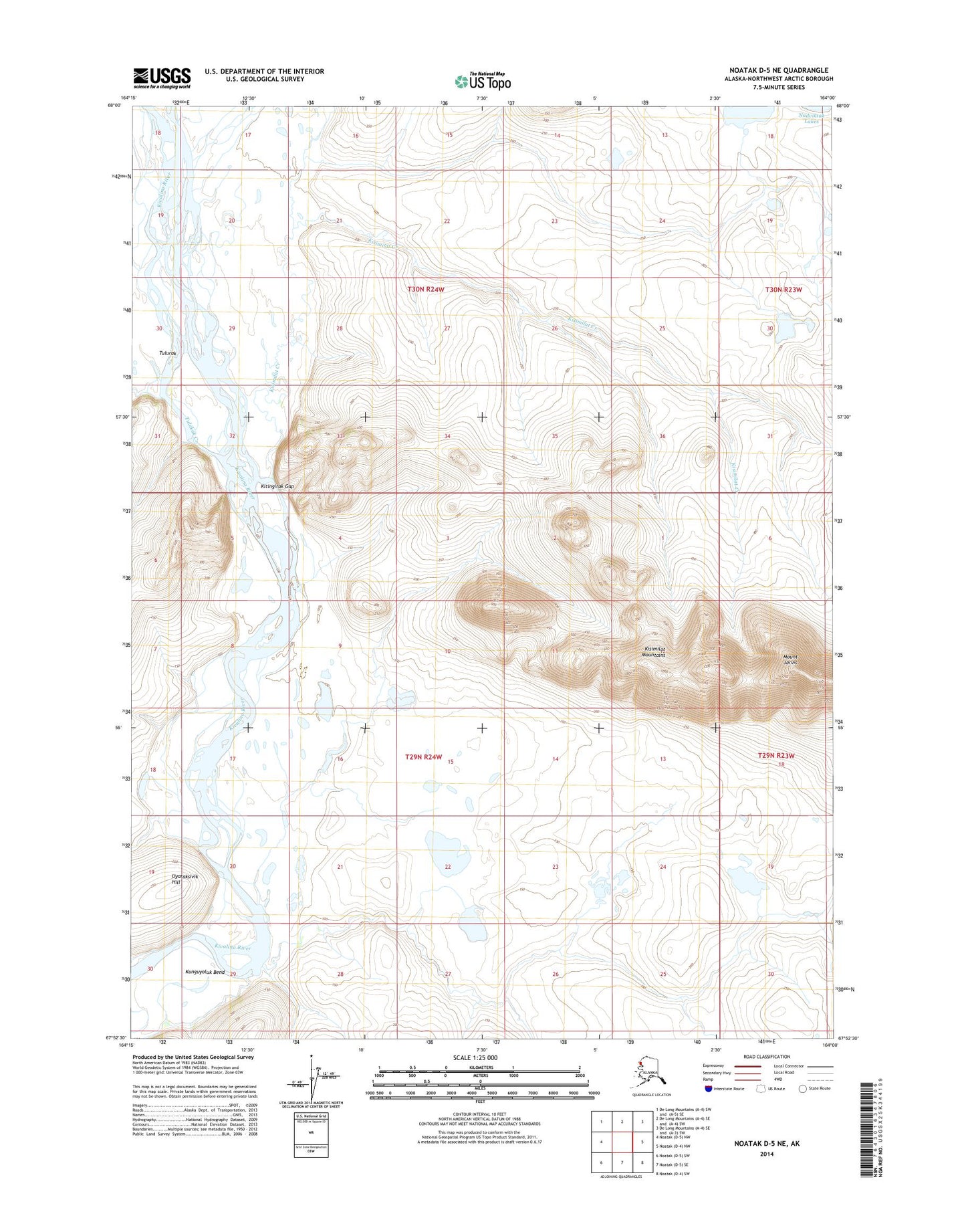 Noatak D-5 NE Alaska US Topo Map Image