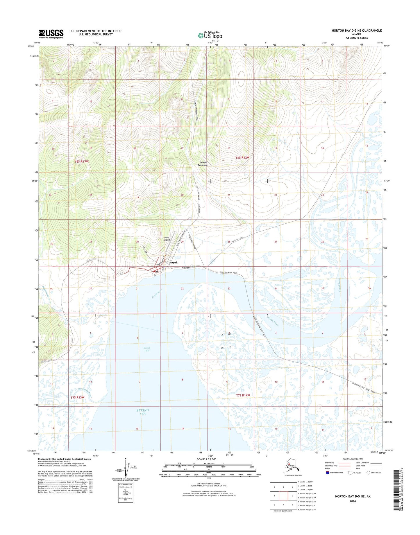 Norton Bay D-5 NE Alaska US Topo Map Image