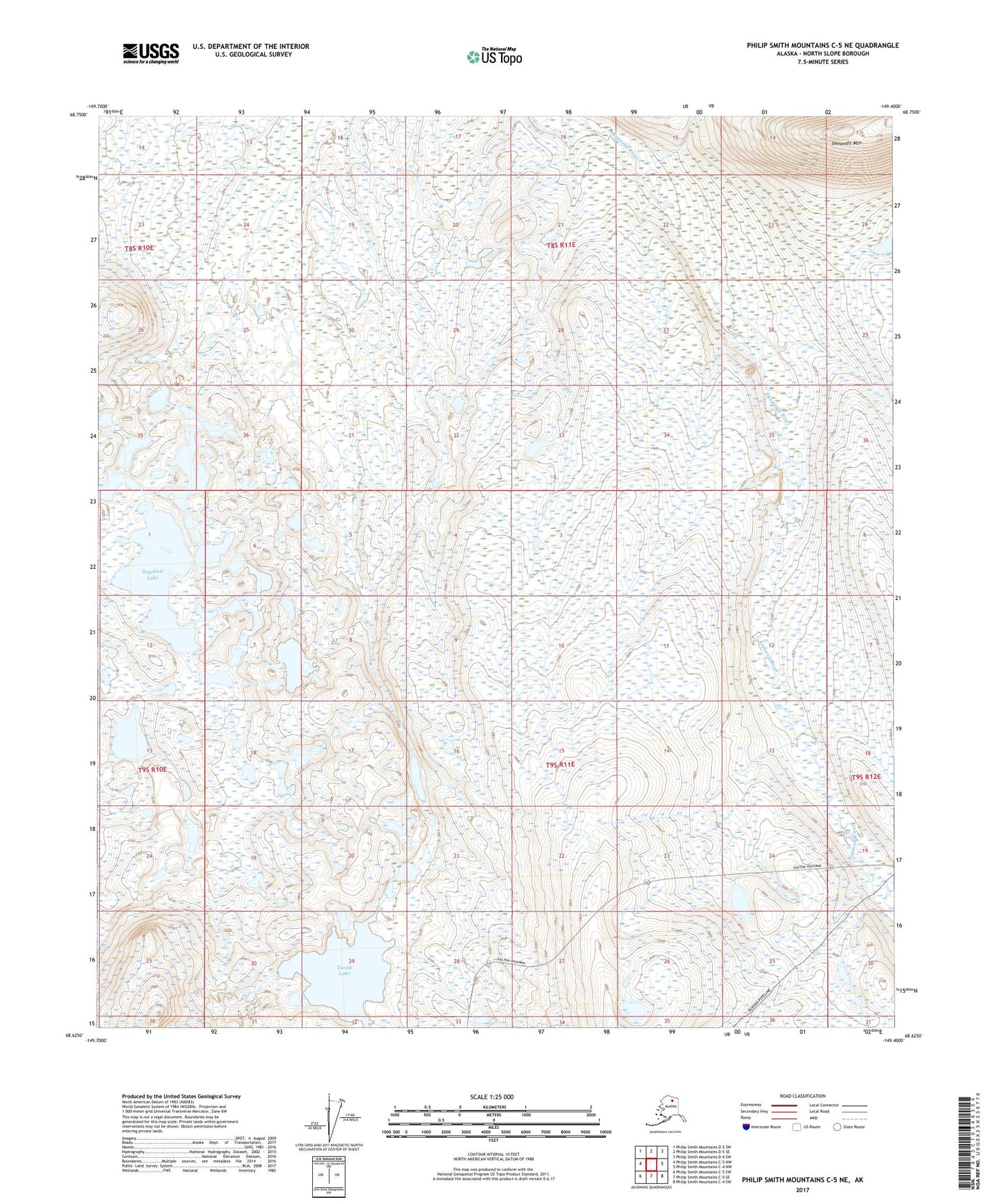 Philip Smith Mountains C-5 NE Alaska US Topo Map Image