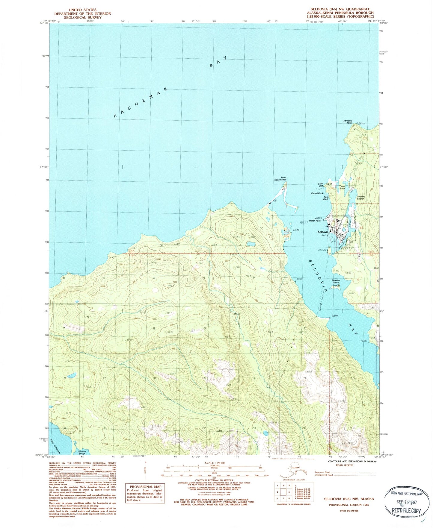 Classic USGS Seldovia B-5 NW Alaska 7.5'x7.5' Topo Map Image