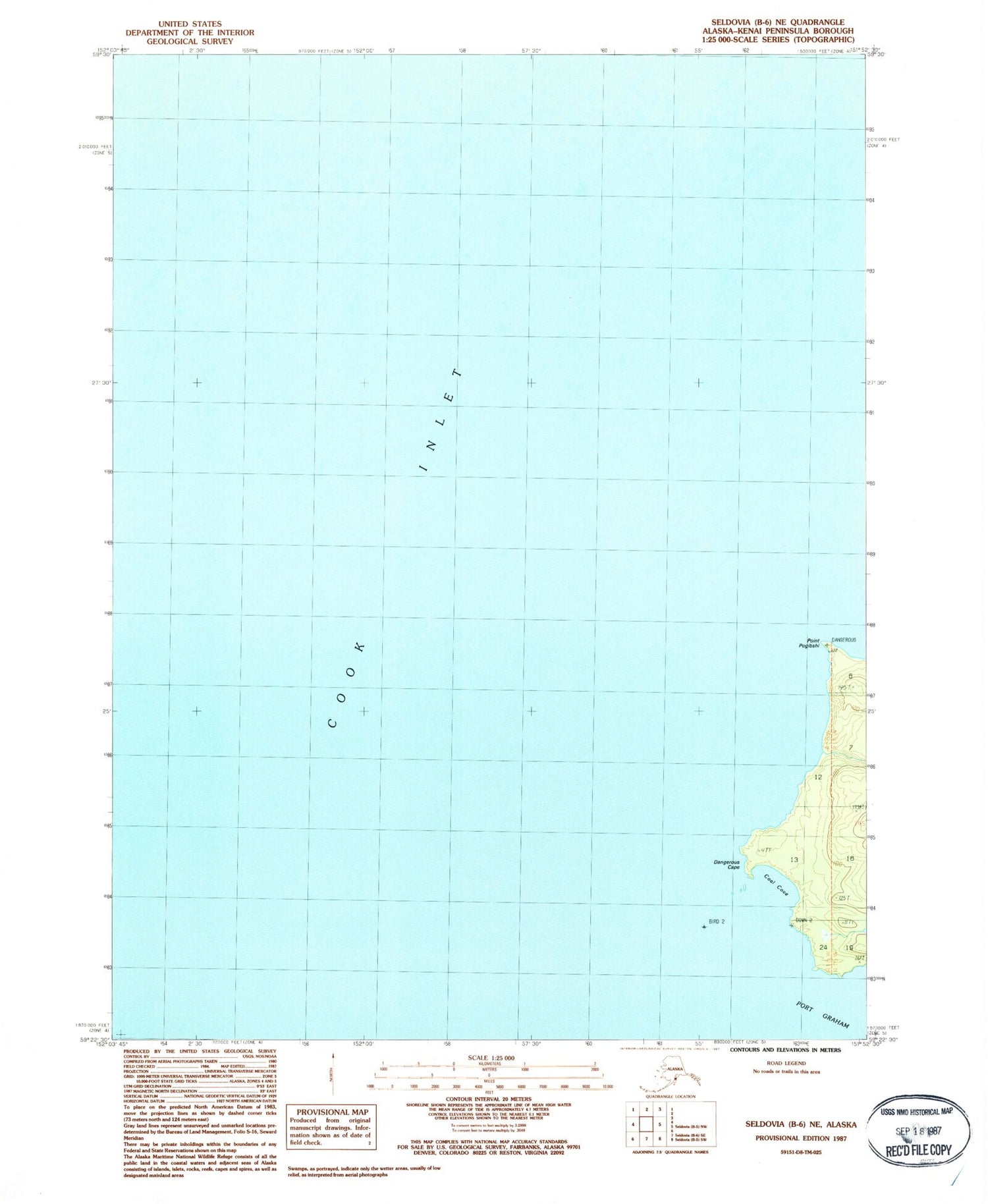 Classic USGS Seldovia B-6 NE Alaska 7.5'x7.5' Topo Map Image
