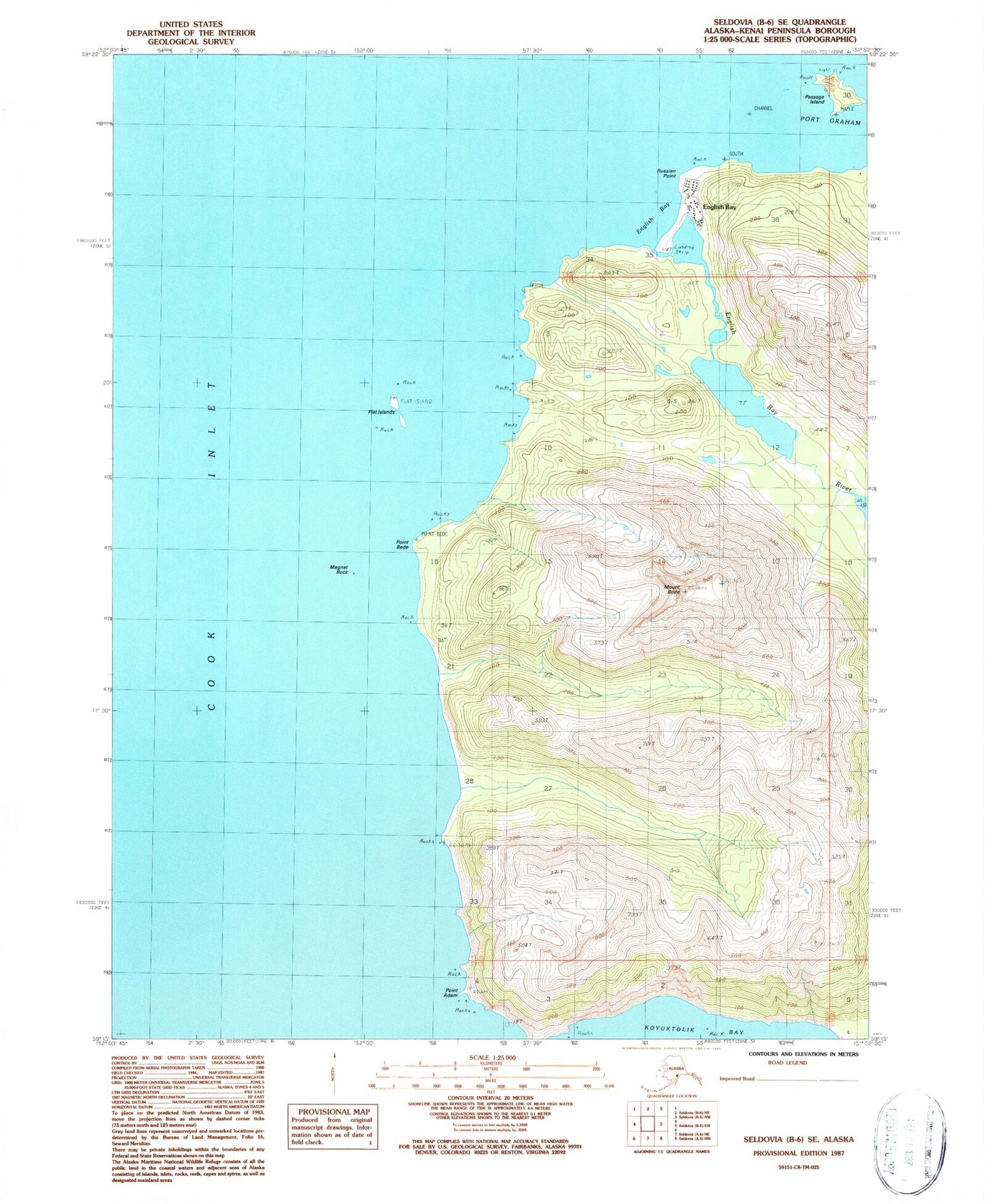 Classic USGS Seldovia B-6 SE Alaska 7.5'x7.5' Topo Map Image