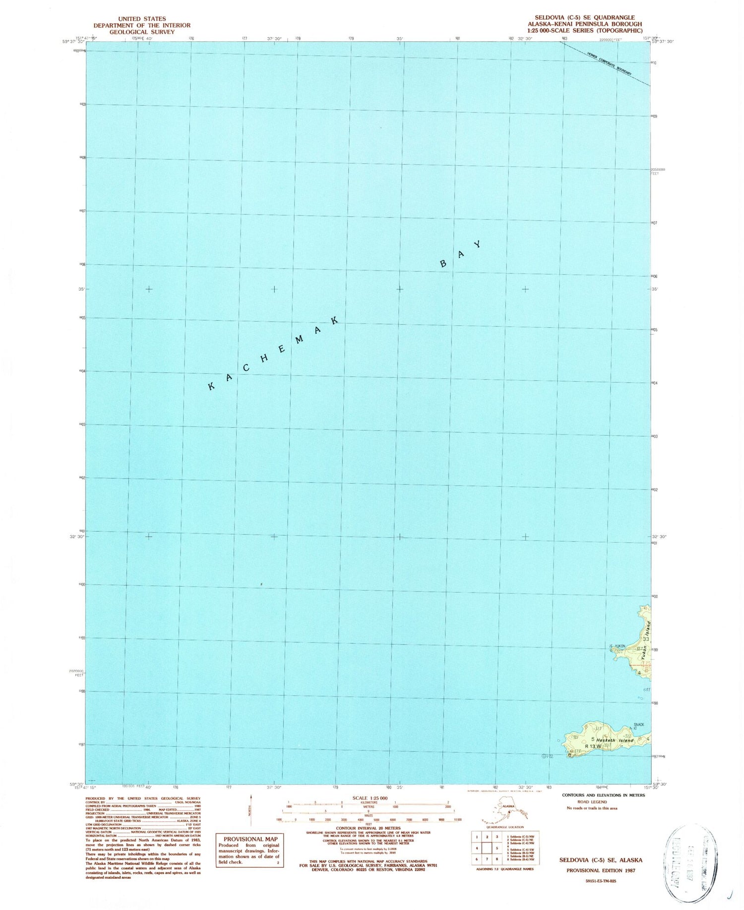 Classic USGS Seldovia C-5 SE Alaska 7.5'x7.5' Topo Map Image