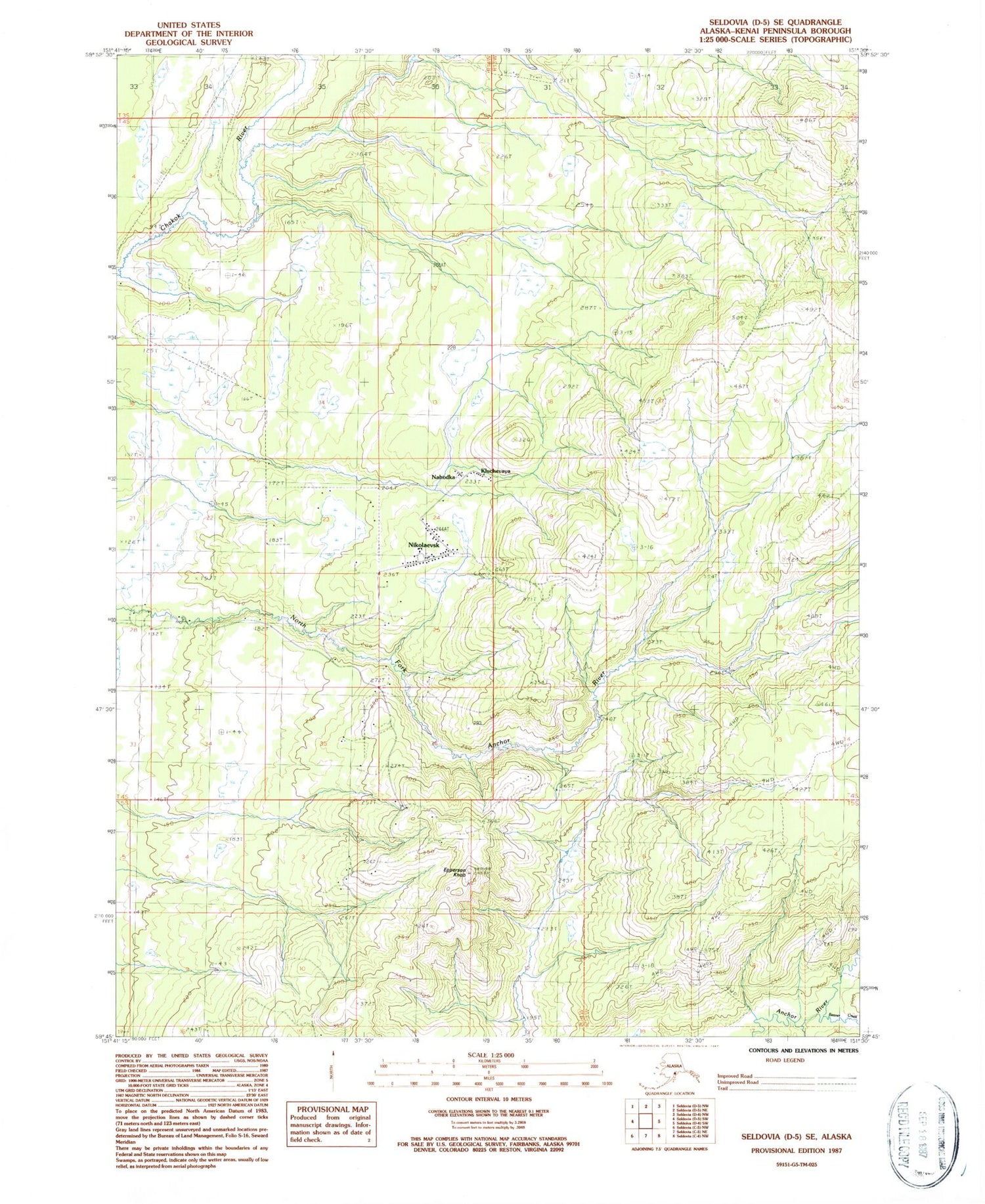 Classic USGS Seldovia D-5 SE Alaska 7.5'x7.5' Topo Map Image