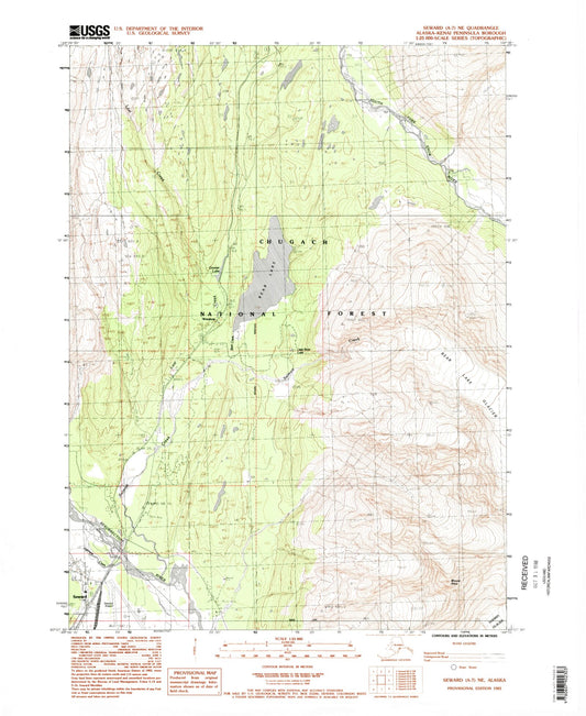 Classic USGS Seward A-7 NE Alaska 7.5'x7.5' Topo Map Image