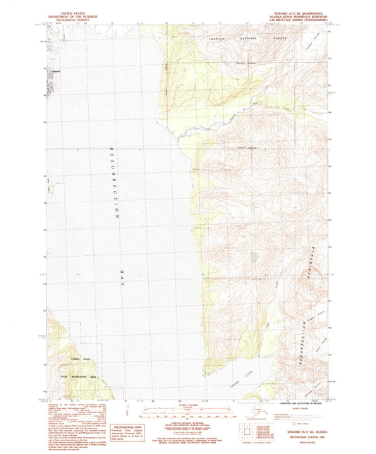 Classic USGS Seward A-7 SE Alaska 7.5'x7.5' Topo Map Image