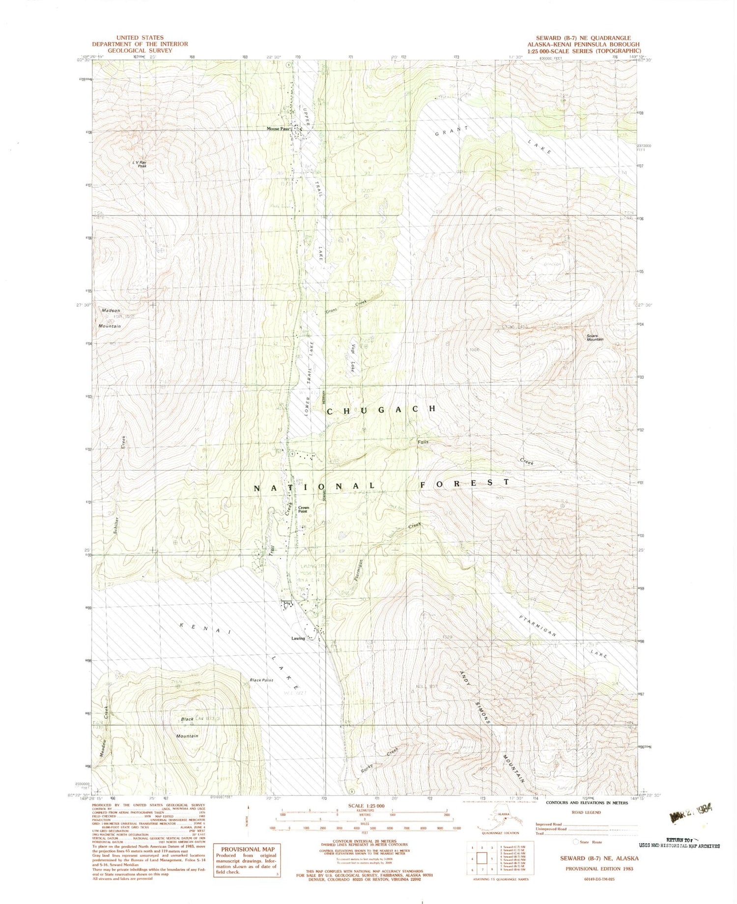 Classic USGS Seward B-7 NE Alaska 7.5'x7.5' Topo Map Image
