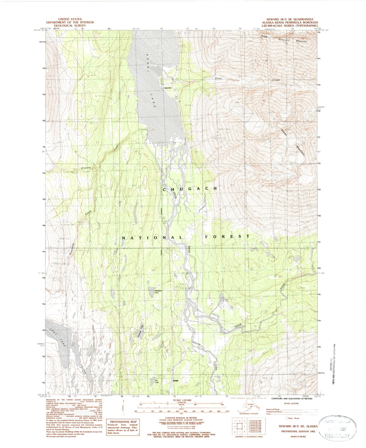 Classic USGS Seward B-7 SE Alaska 7.5'x7.5' Topo Map Image