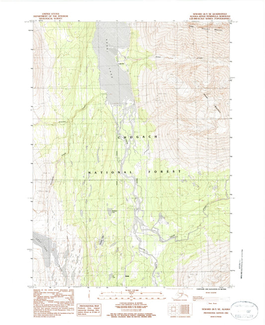 Classic USGS Seward B-7 SE Alaska 7.5'x7.5' Topo Map Image