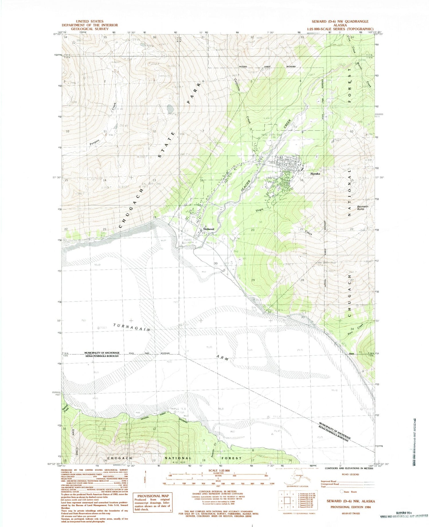 Classic USGS Seward D-6 NW Alaska 7.5'x7.5' Topo Map Image